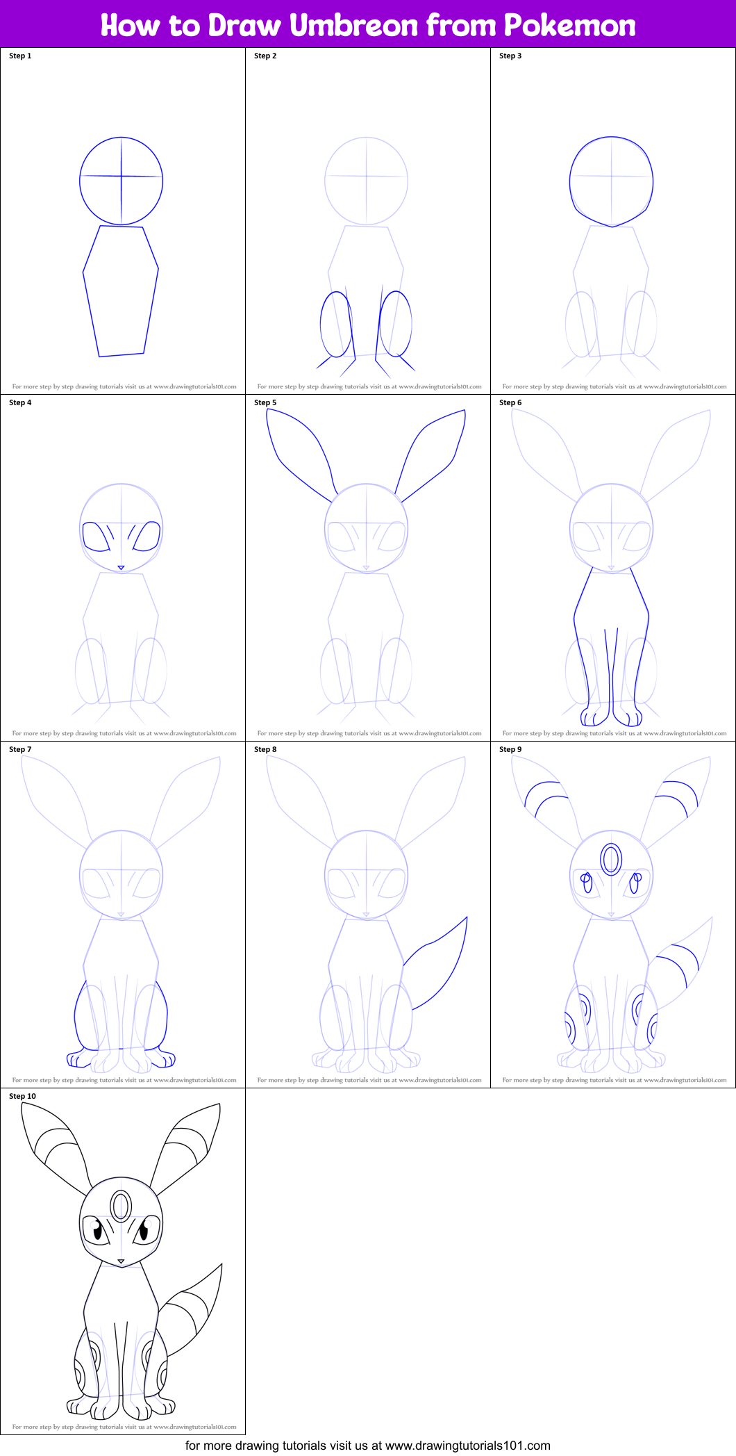 How to Draw Umbreon from Pokemon Printable Step by Step