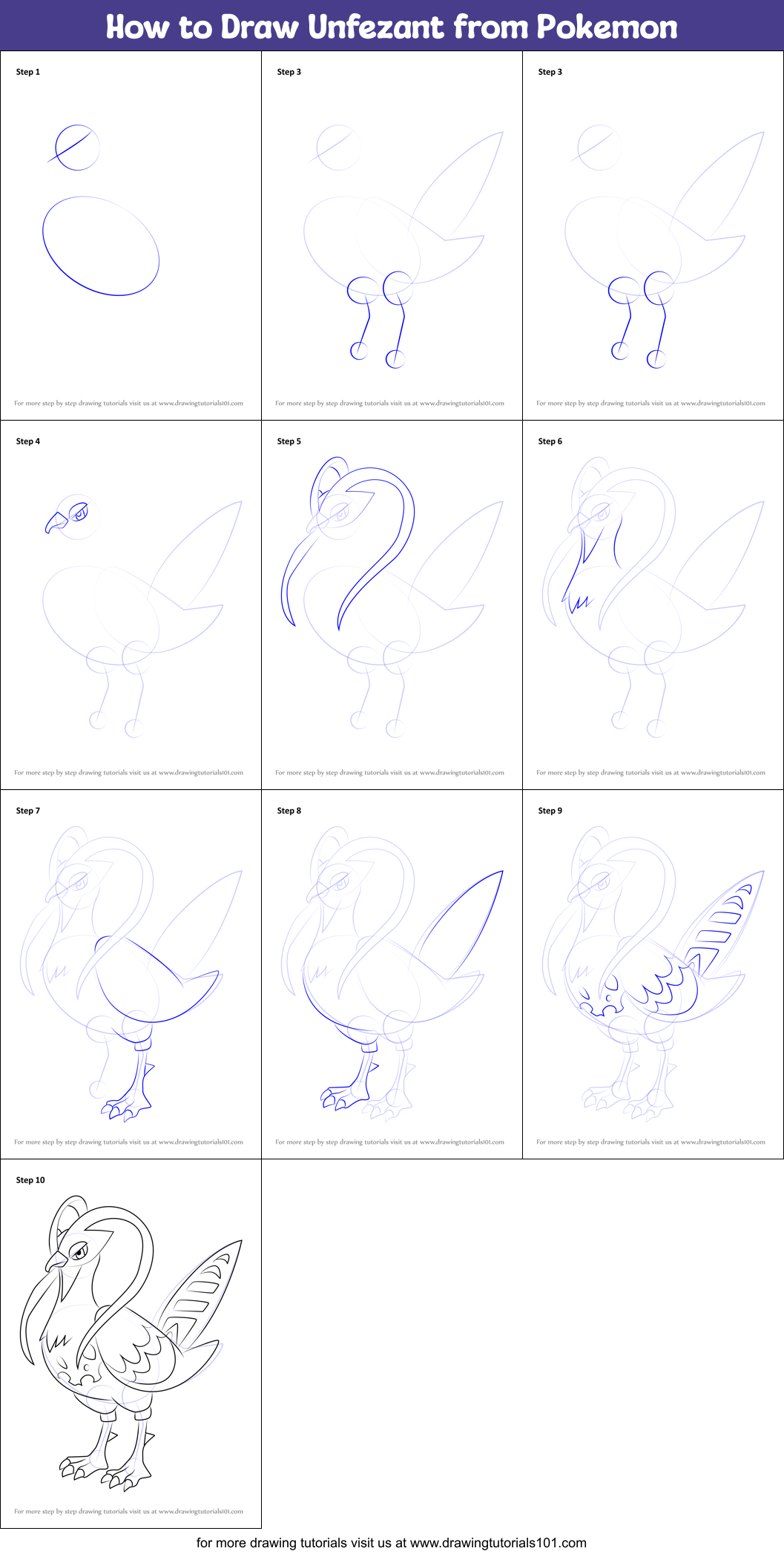 How to Draw Unfezant from Pokemon Printable Step by Step