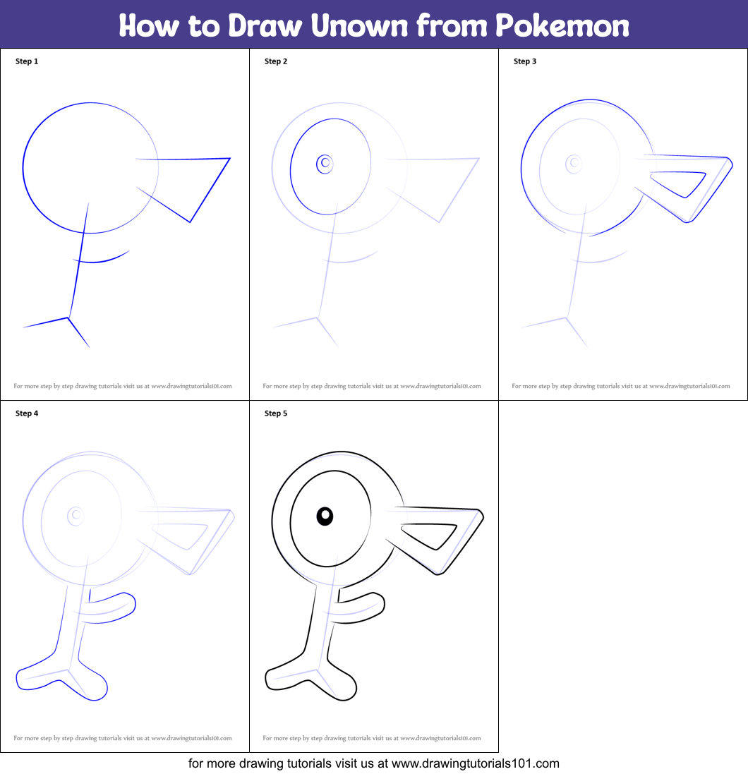 How to Draw Unown from Pokemon Printable Step by Step