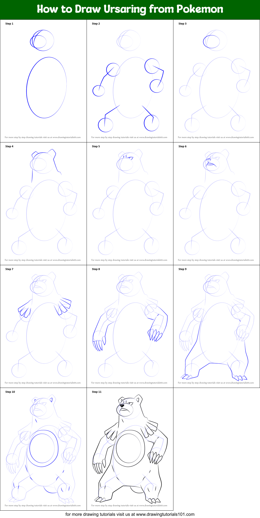 How to Draw Ursaring from Pokemon Printable Step by Step