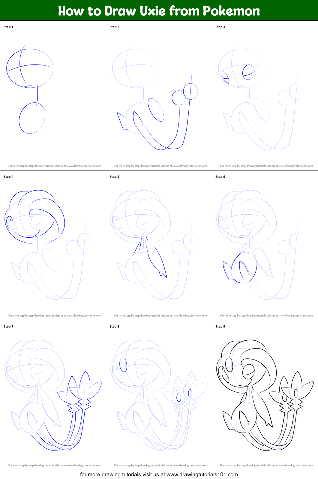 How to Draw Uxie from Pokemon Printable Step by Step