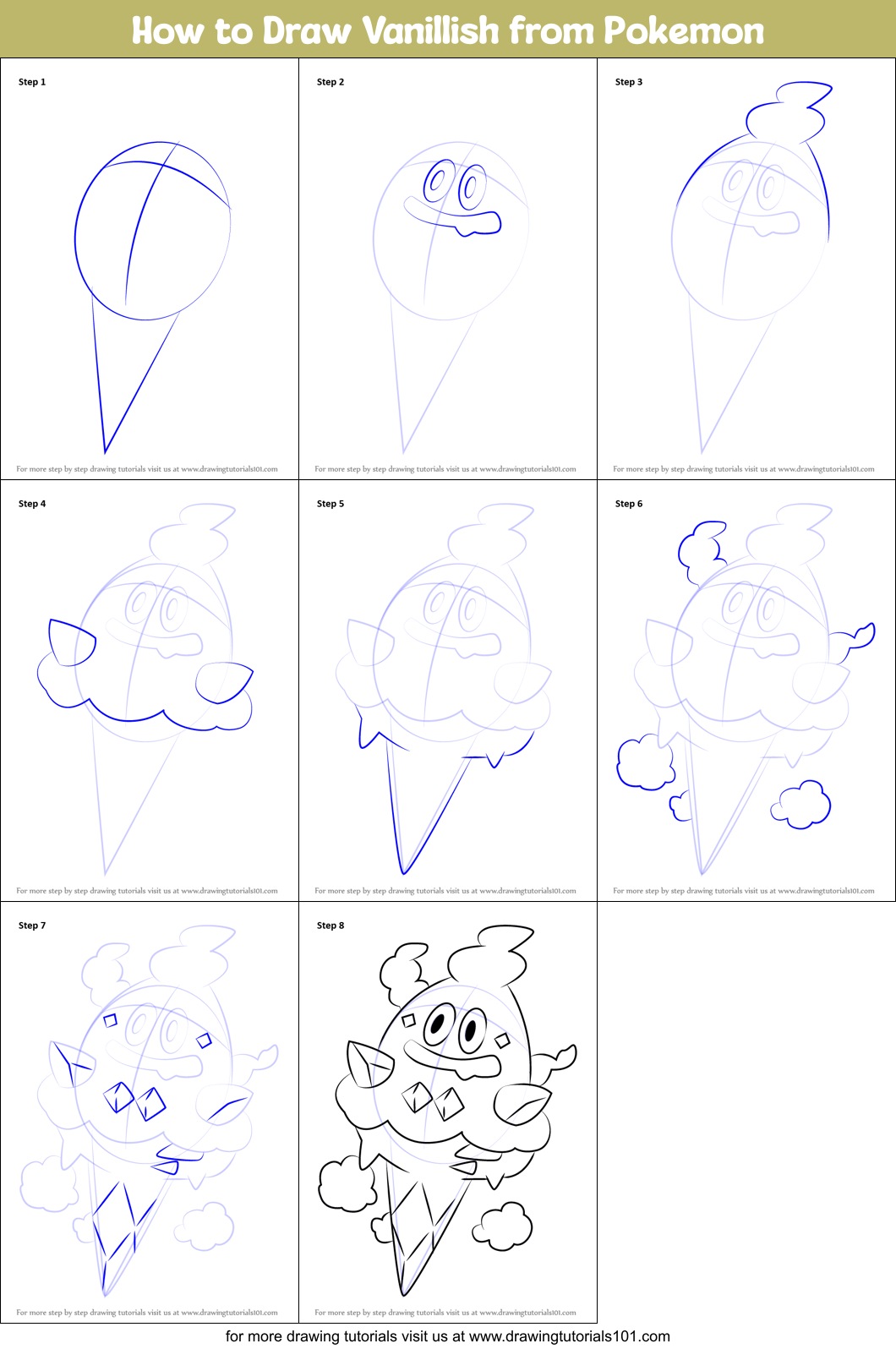 How to Draw Vanillish from Pokemon Printable Step by Step