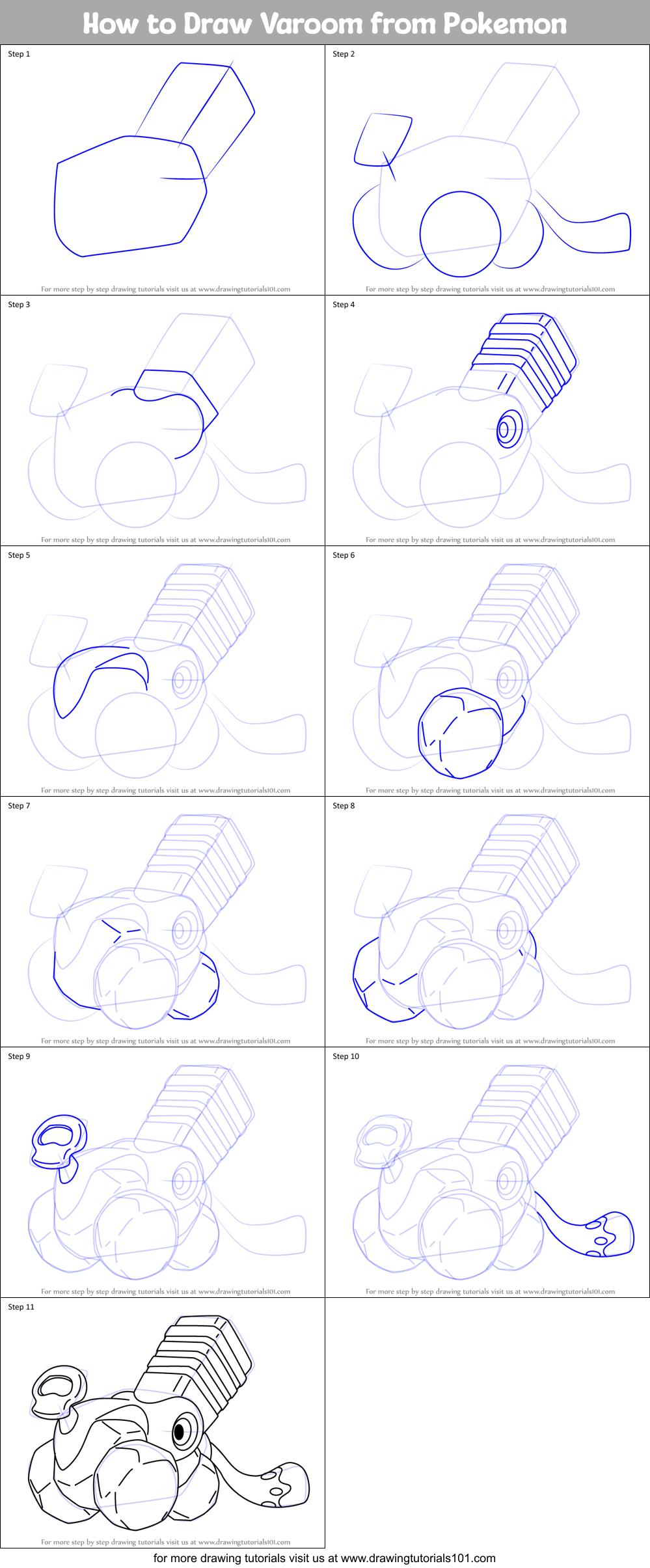 How to Draw Varoom from Pokemon Printable Step by Step