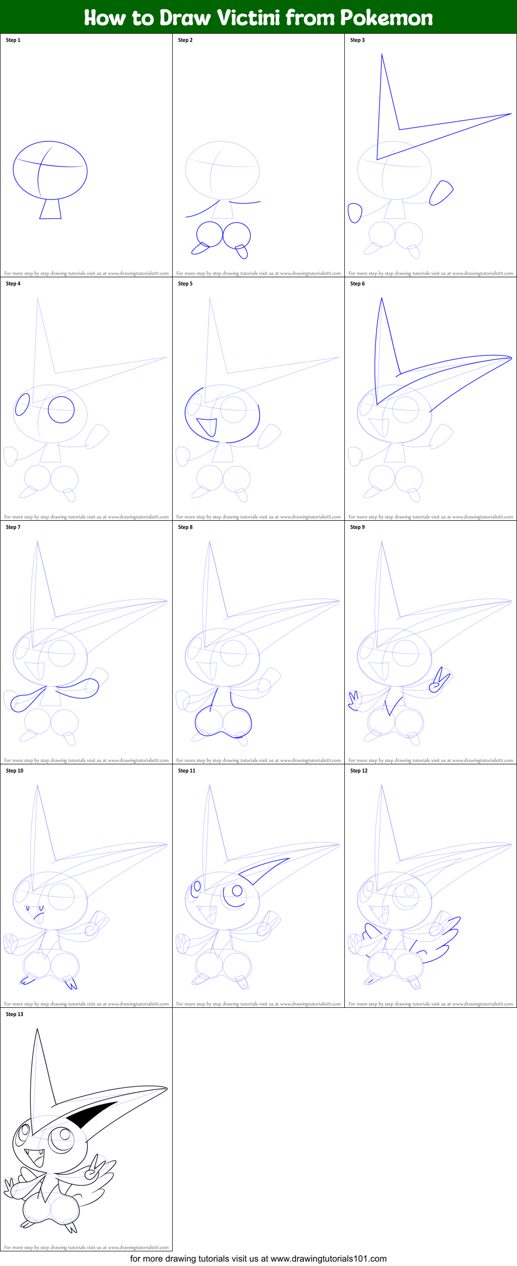 How to Draw Victini from Pokemon Printable Step by Step