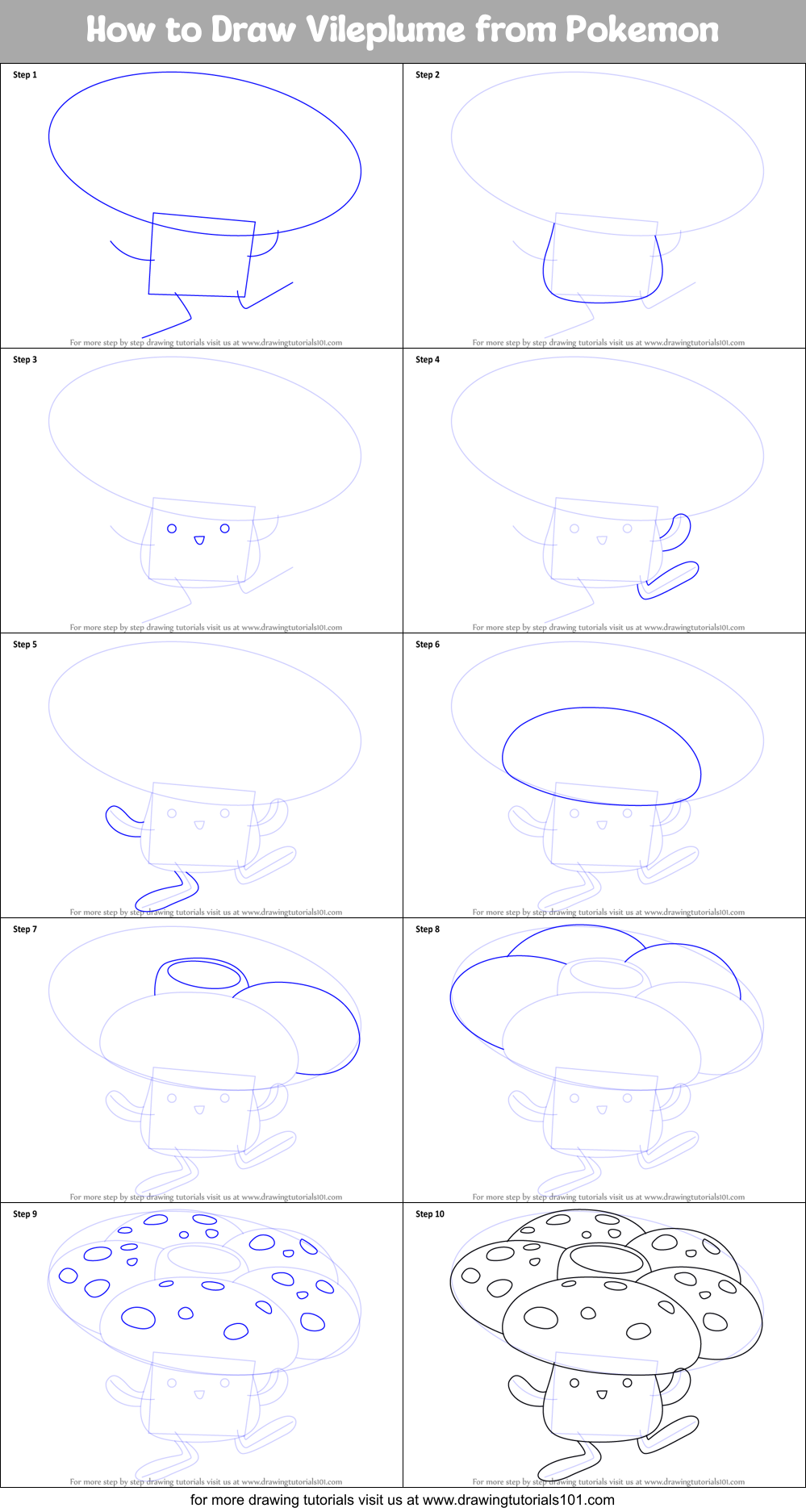 How to Draw Vileplume from Pokemon Printable Step by Step