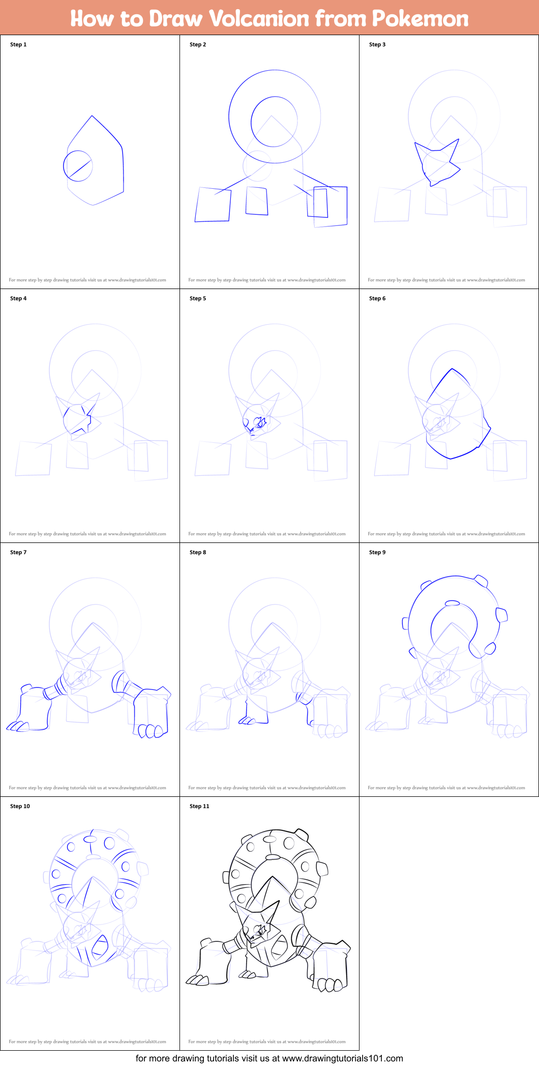 How to Draw Volcanion from Pokemon Printable Step by Step