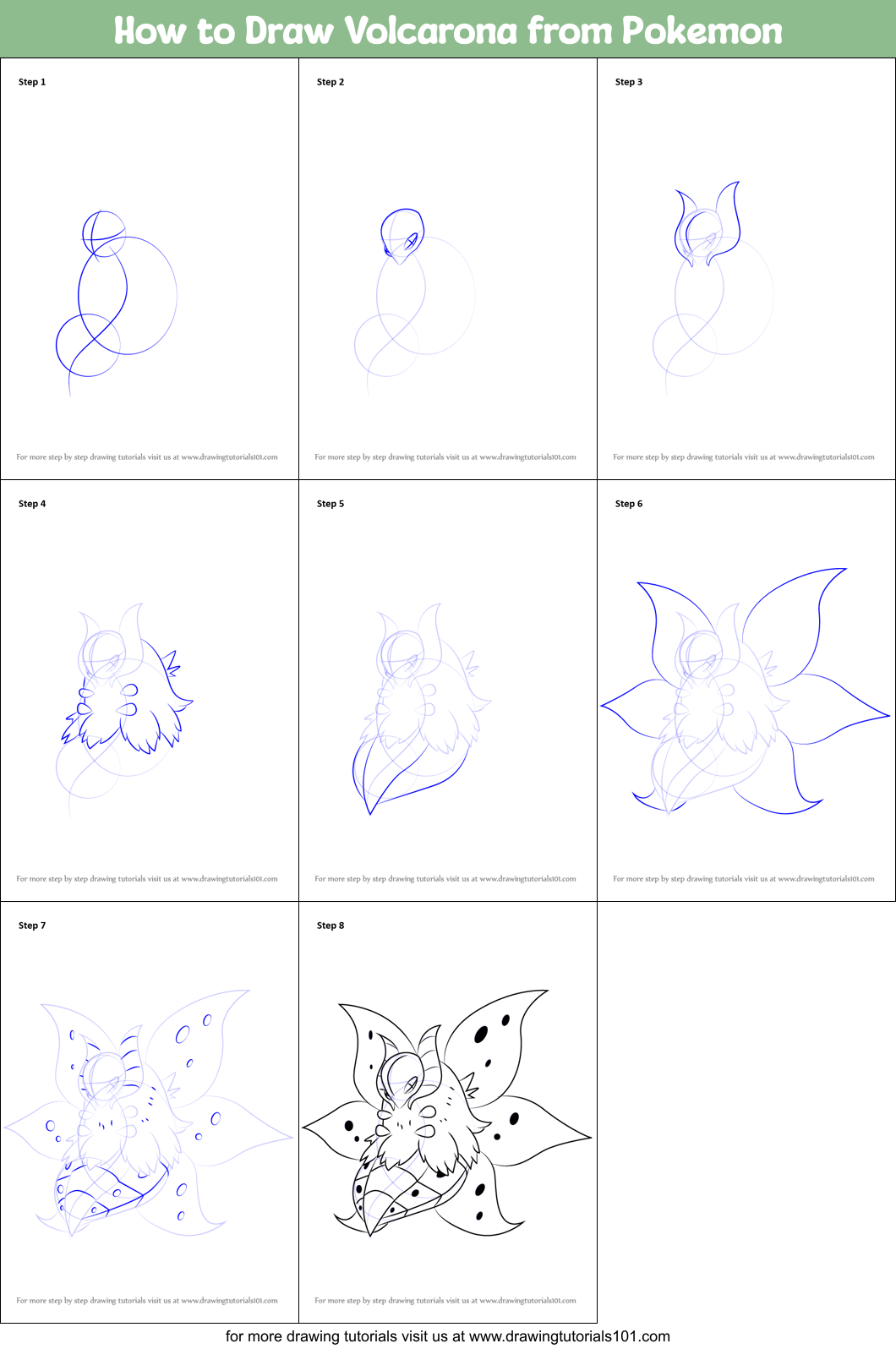 How to Draw Volcarona from Pokemon Printable Step by Step