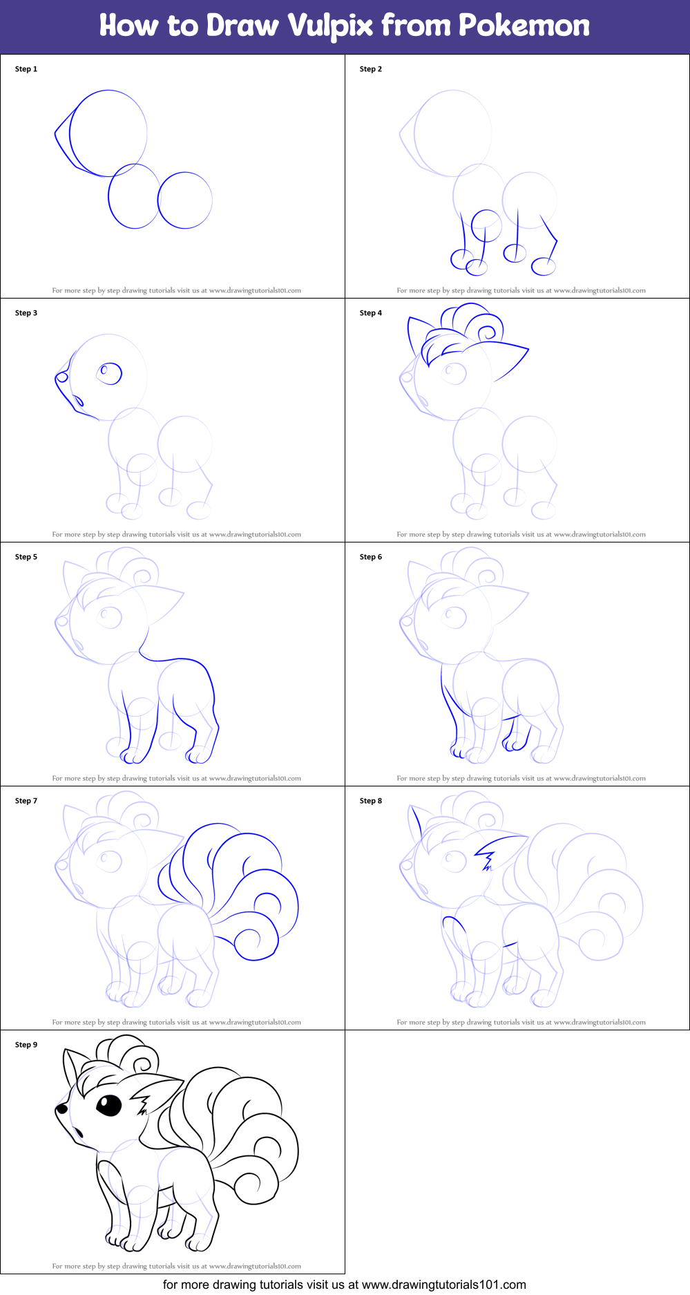 How to Draw Vulpix from Pokemon Printable Step by Step