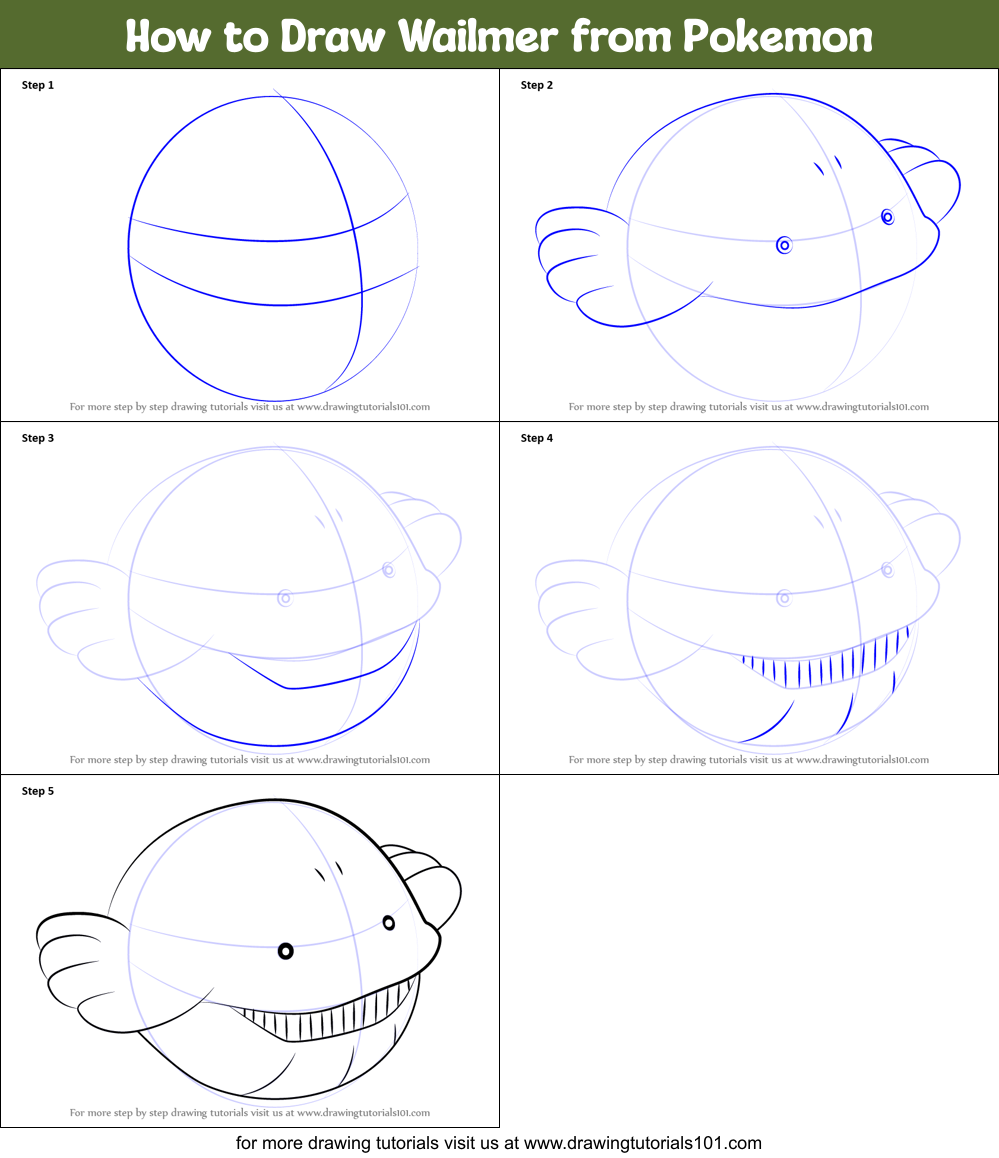 How to Draw Wailmer from Pokemon Printable Step by Step