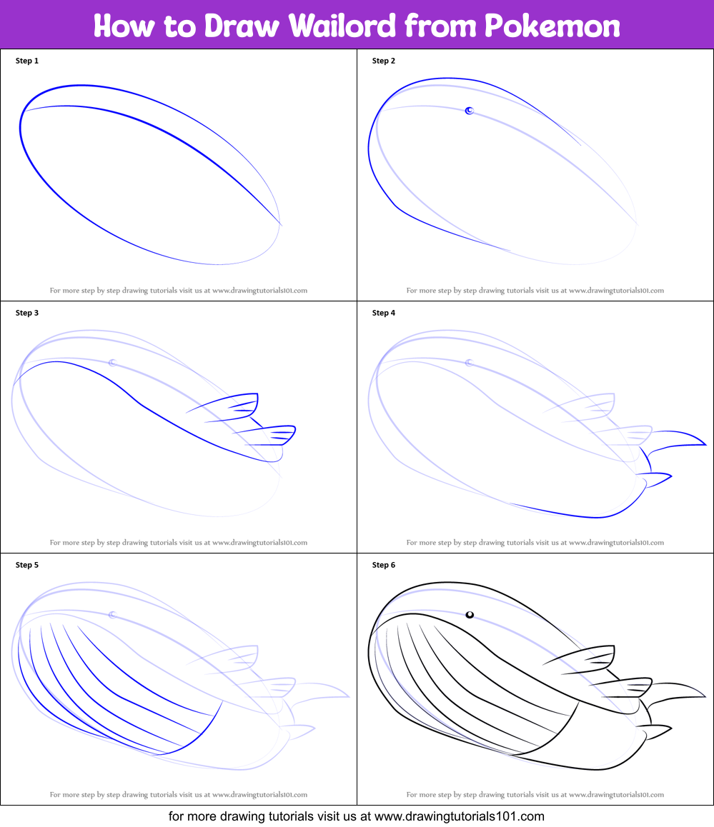 How to Draw Wailord from Pokemon Printable Step by Step