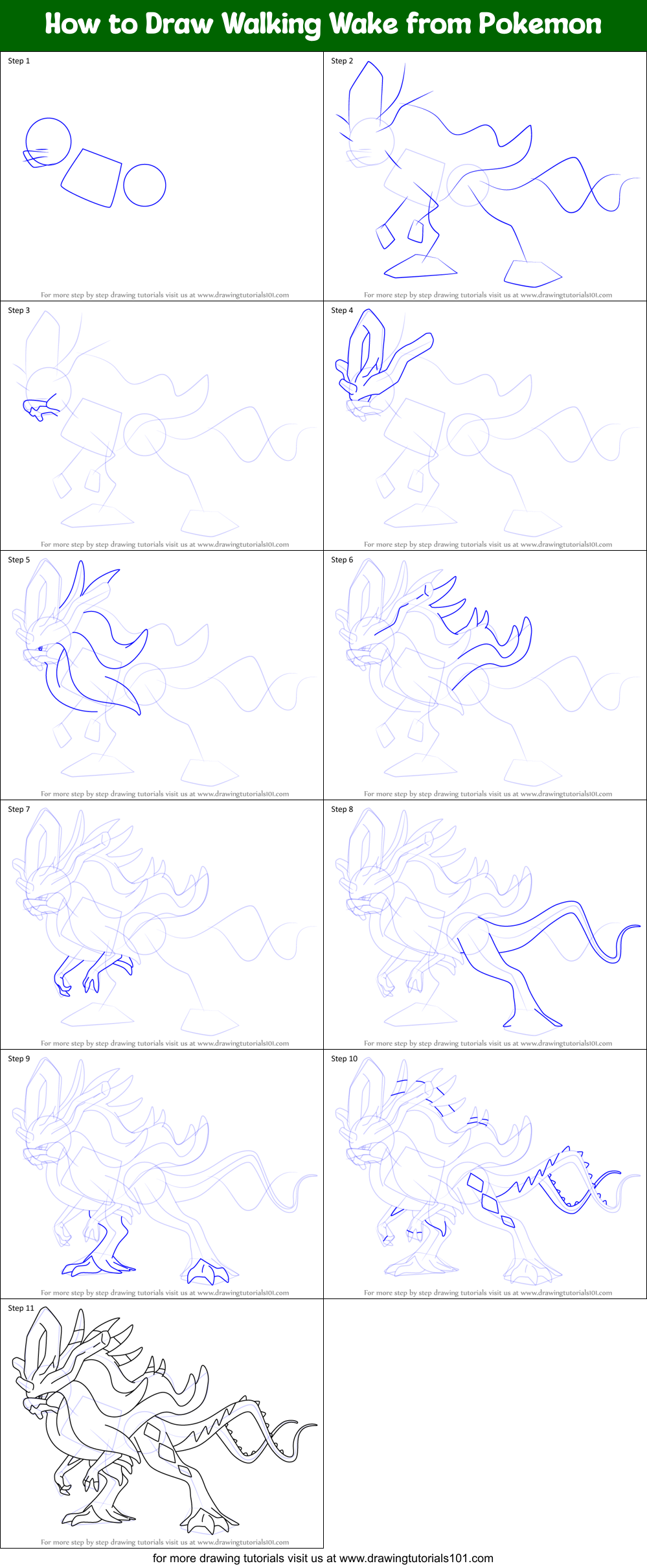 How to Draw Walking Wake from Pokemon Printable Step by Step