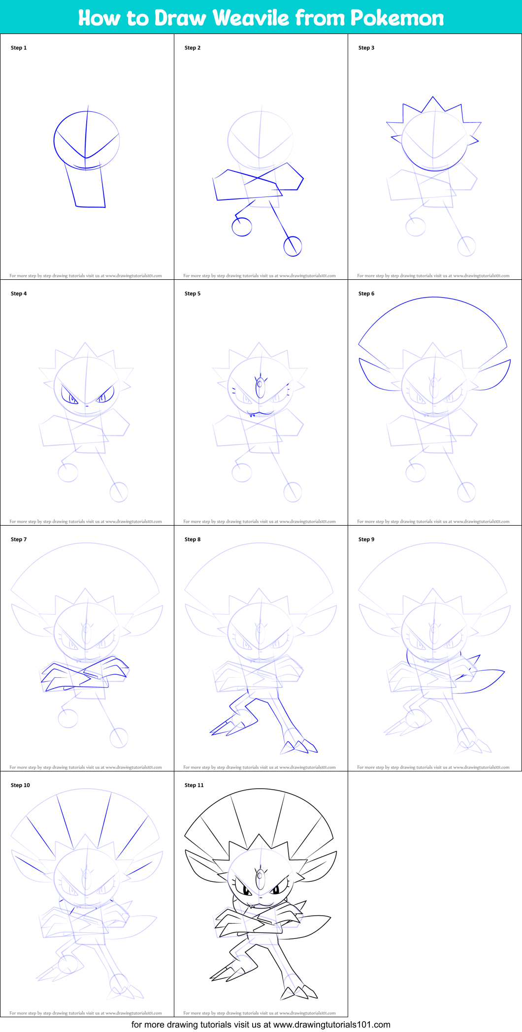 How to Draw Weavile from Pokemon Printable Step by Step