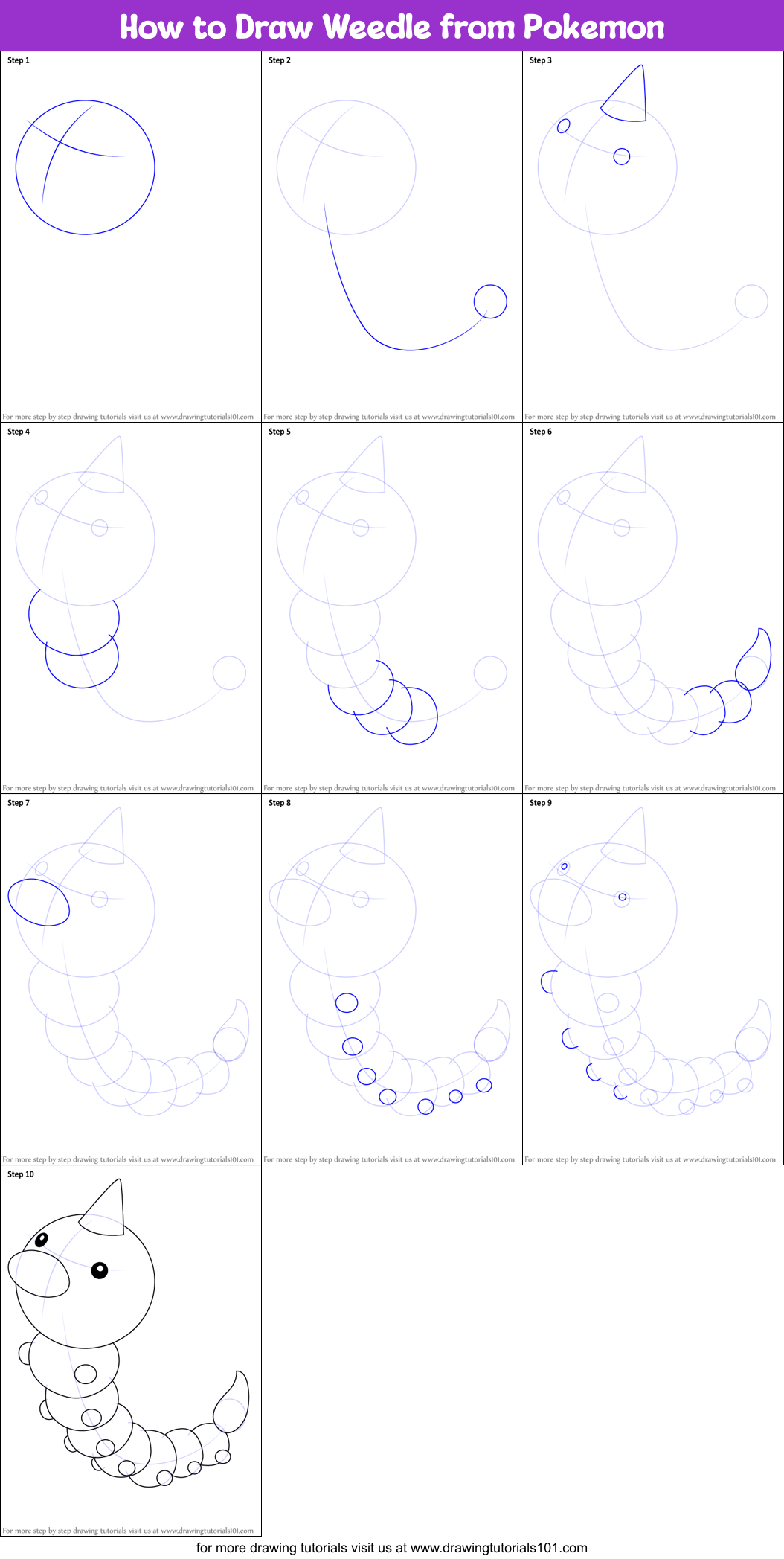 How to Draw Weedle from Pokemon Printable Step by Step