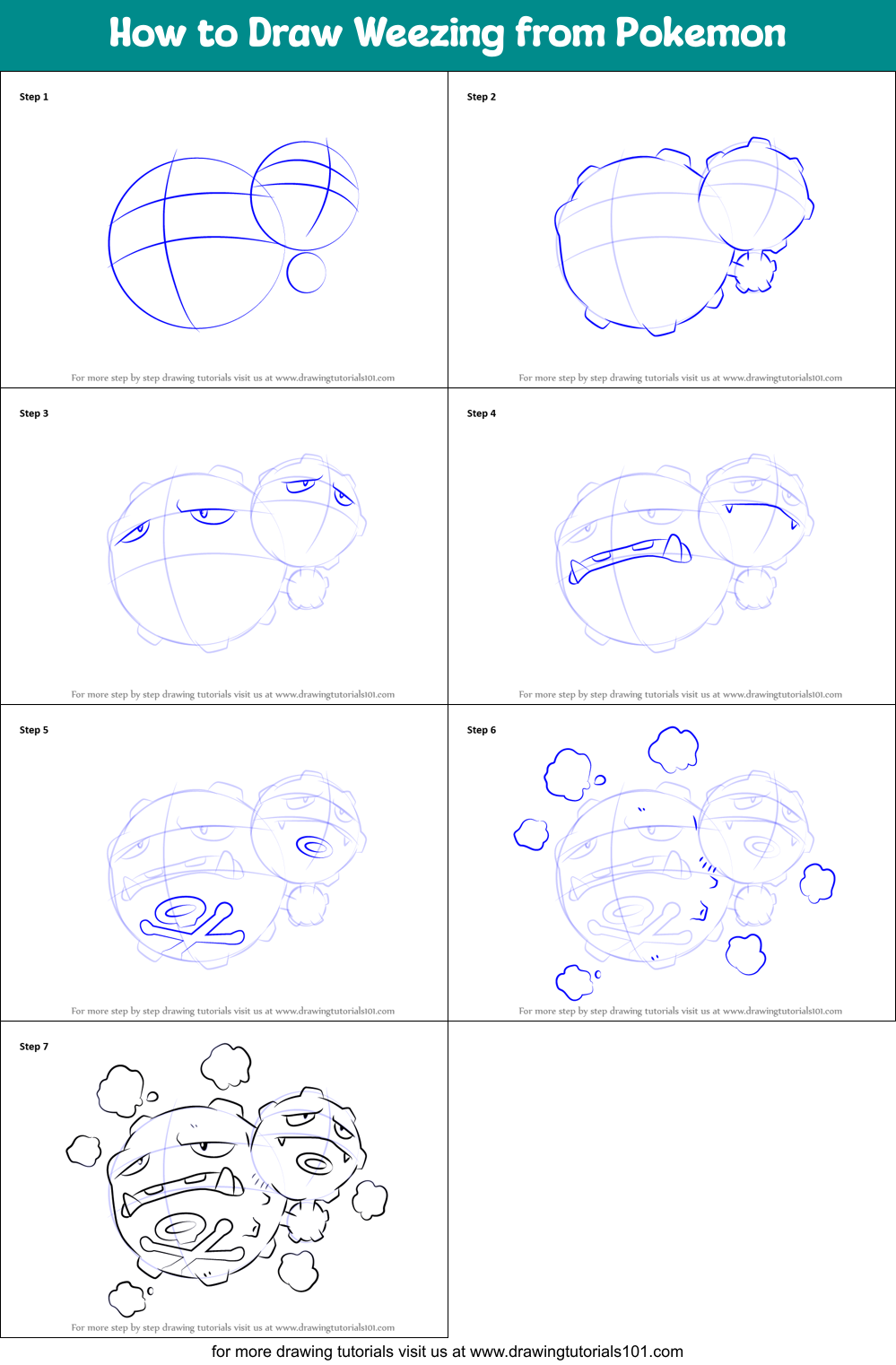 How to Draw Weezing from Pokemon Printable Step by Step