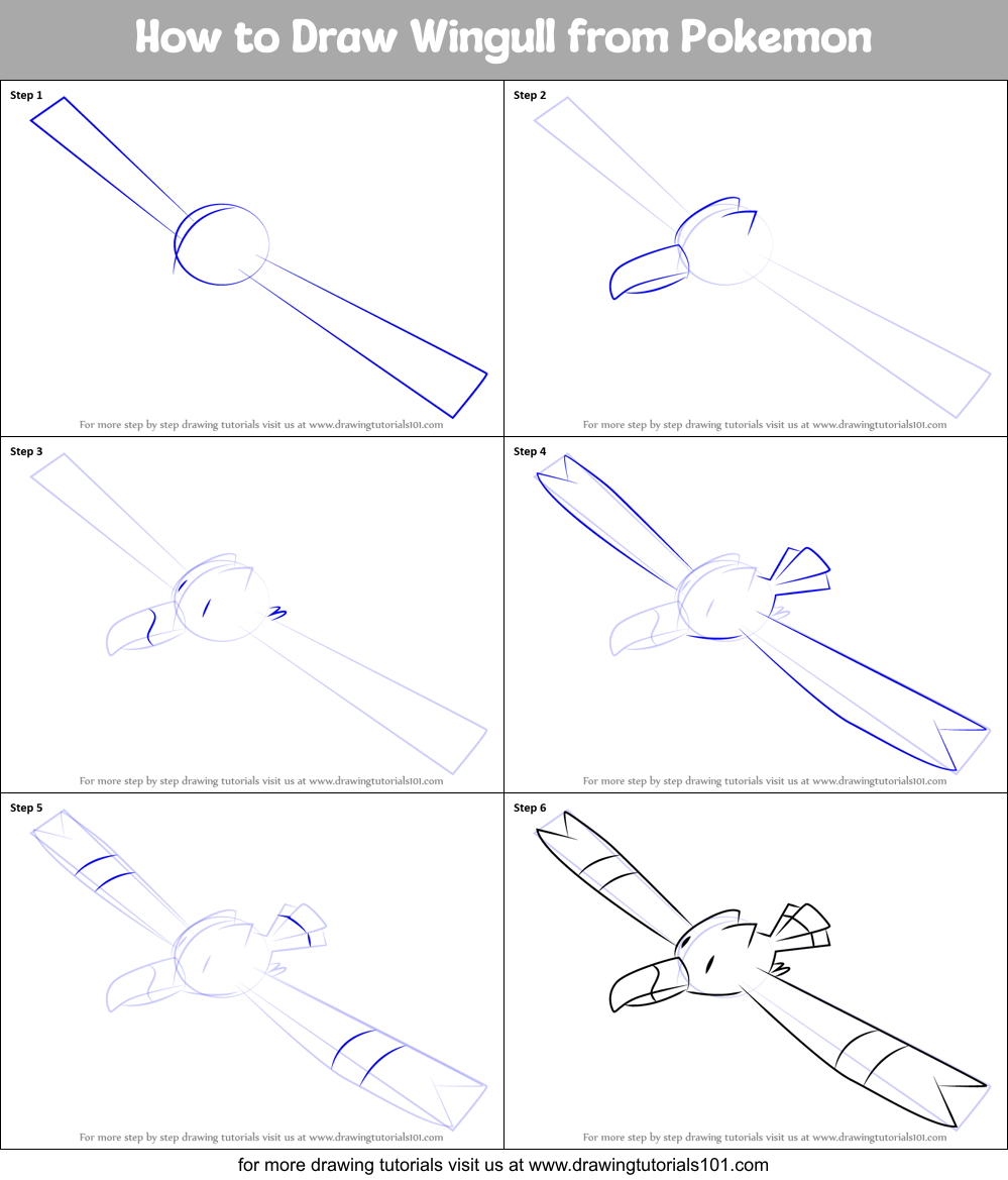How to Draw Wingull from Pokemon Printable Step by Step