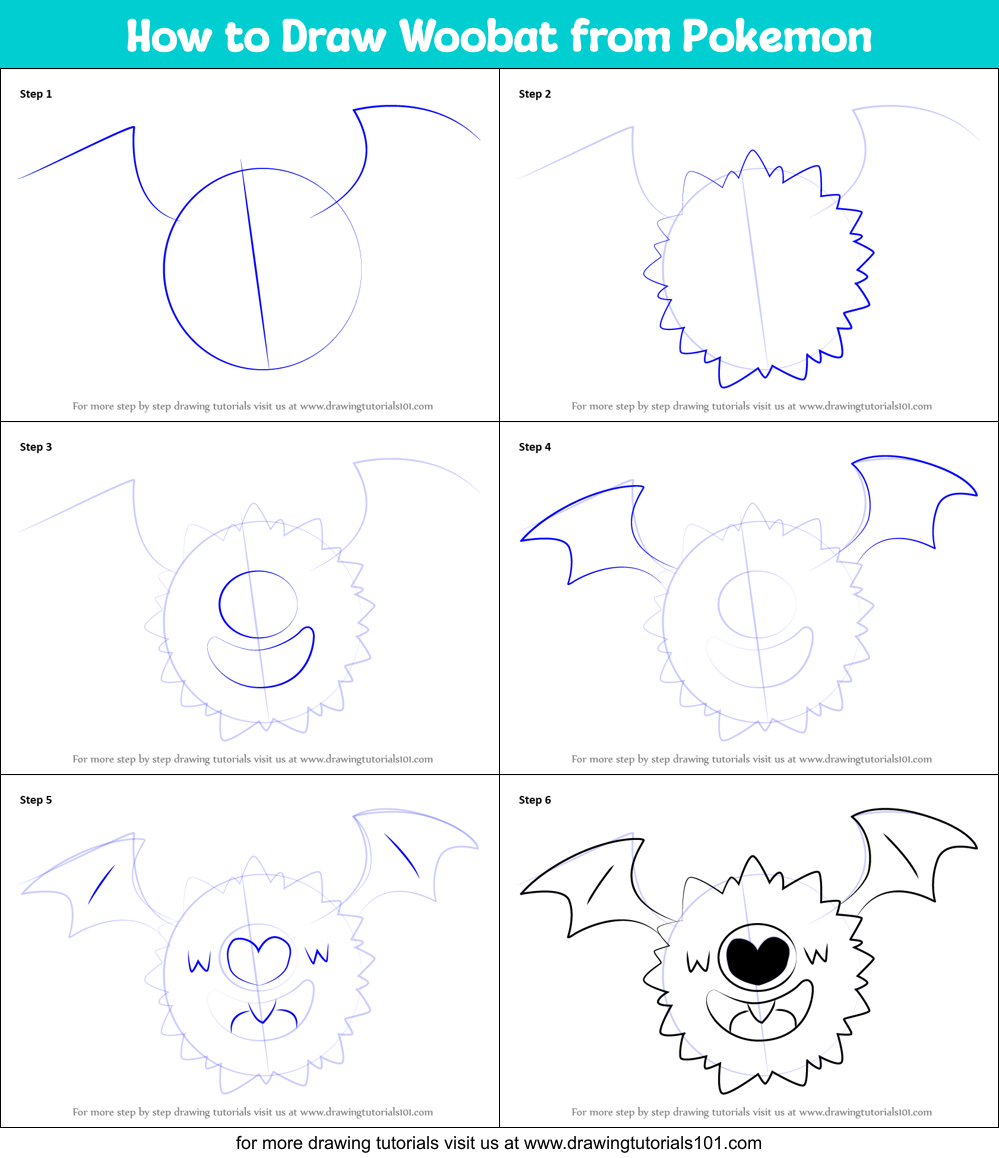 How to Draw Woobat from Pokemon Printable Step by Step