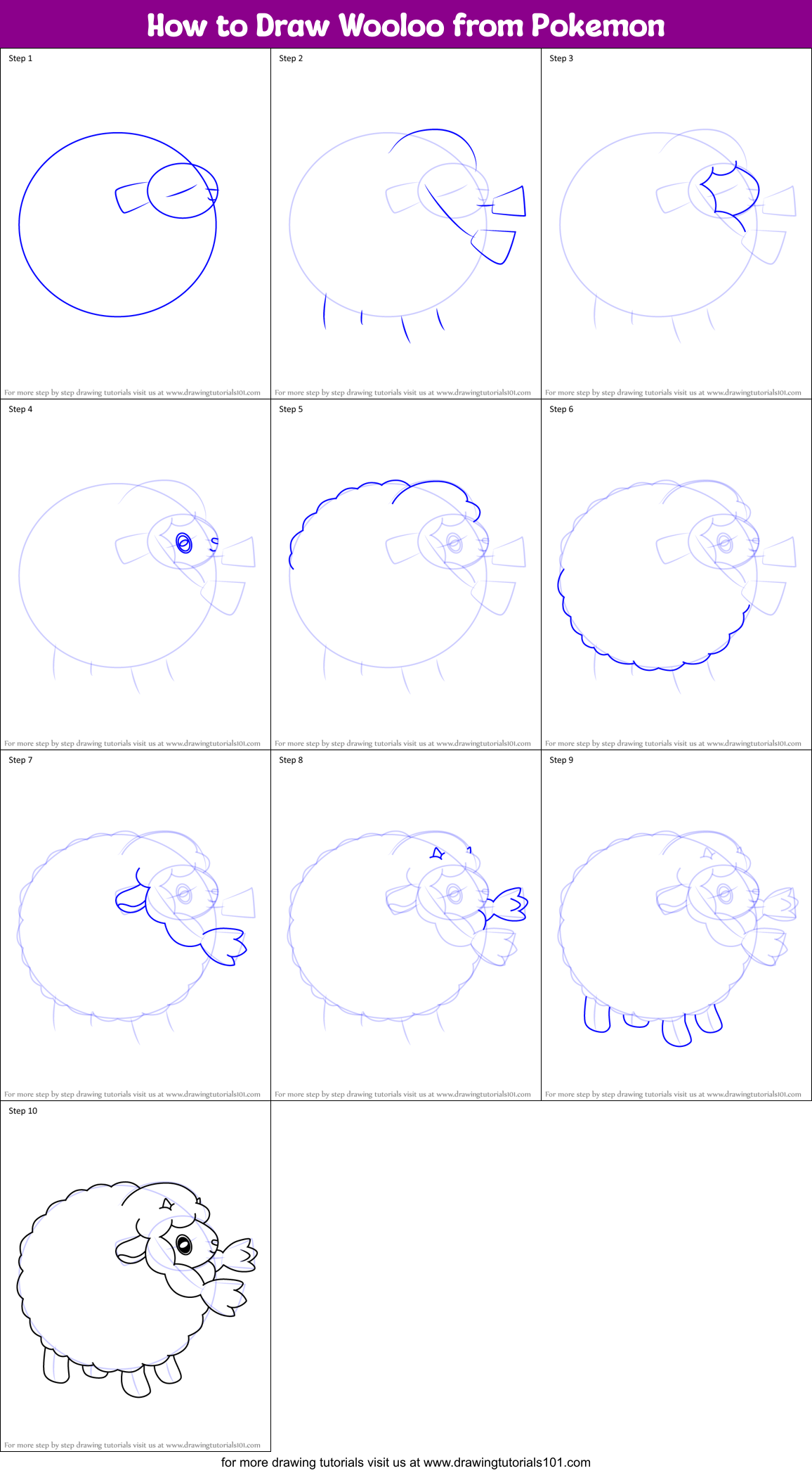 How to Draw Wooloo from Pokemon Printable Step by Step