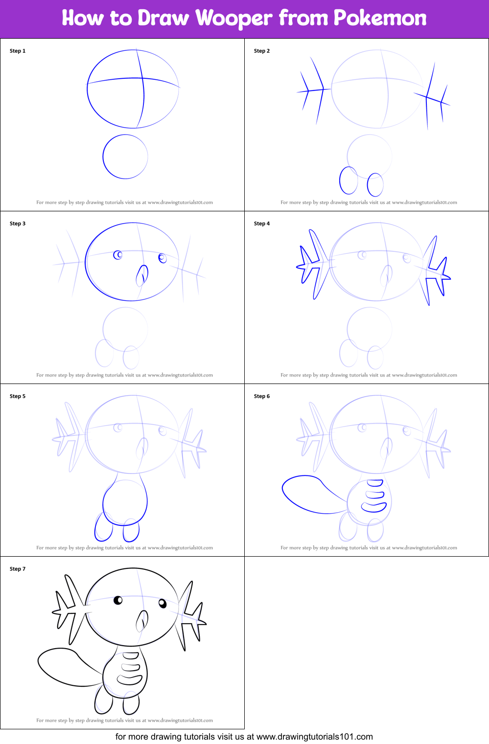 How to Draw Wooper from Pokemon Printable Step by Step