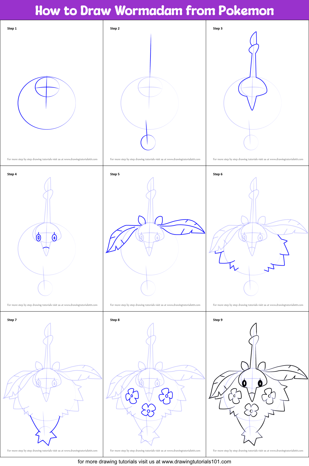 How to Draw Wormadam from Pokemon Printable Step by Step