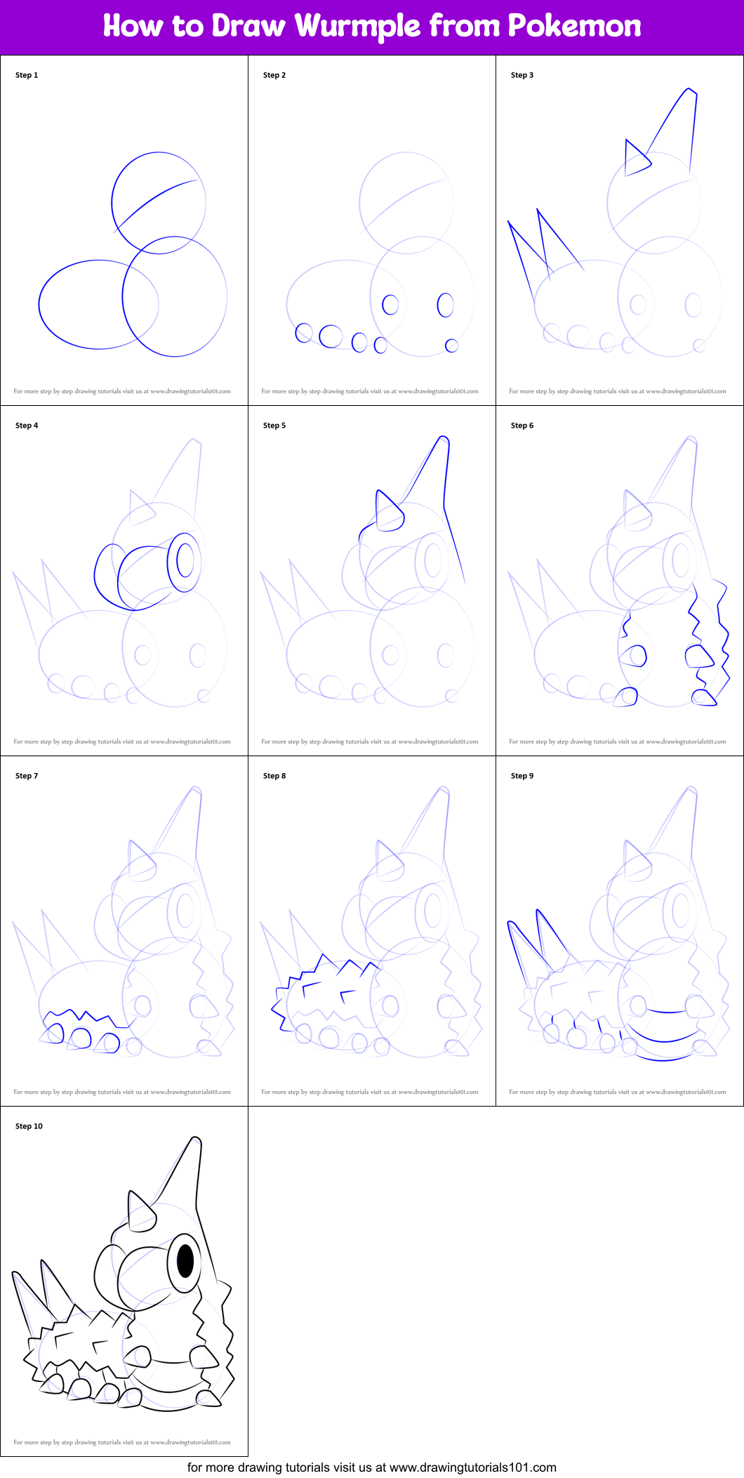 How to Draw Wurmple from Pokemon Printable Step by Step