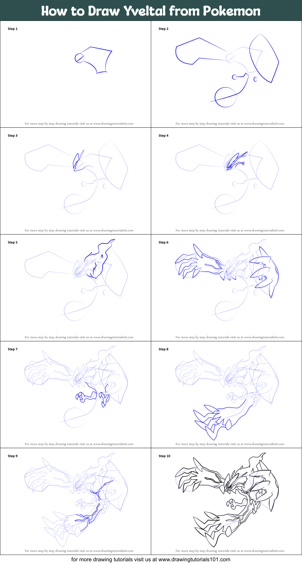 How to Draw Yveltal from Pokemon Printable Step by Step