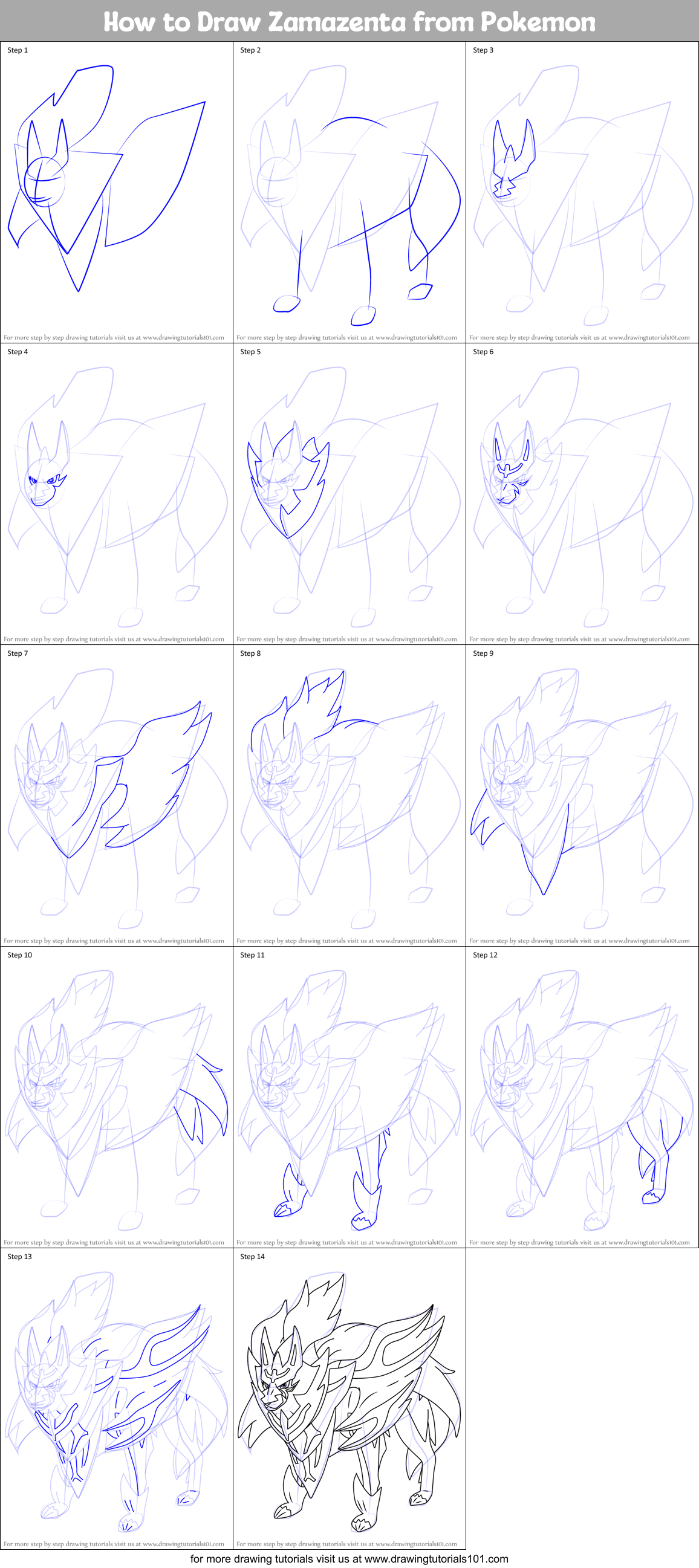How to Draw Zamazenta from Pokemon Printable Step by Step