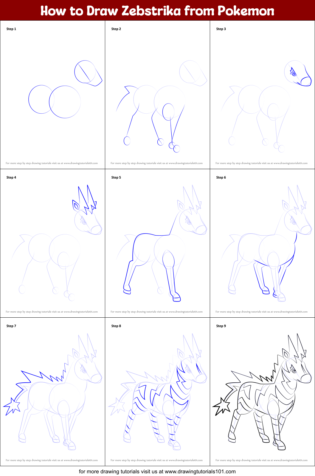 How to Draw Zebstrika from Pokemon Printable Step by Step