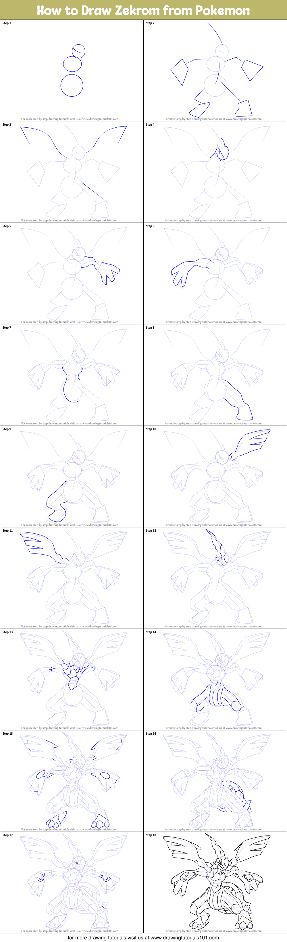 How to Draw Zekrom from Pokemon Printable Step by Step