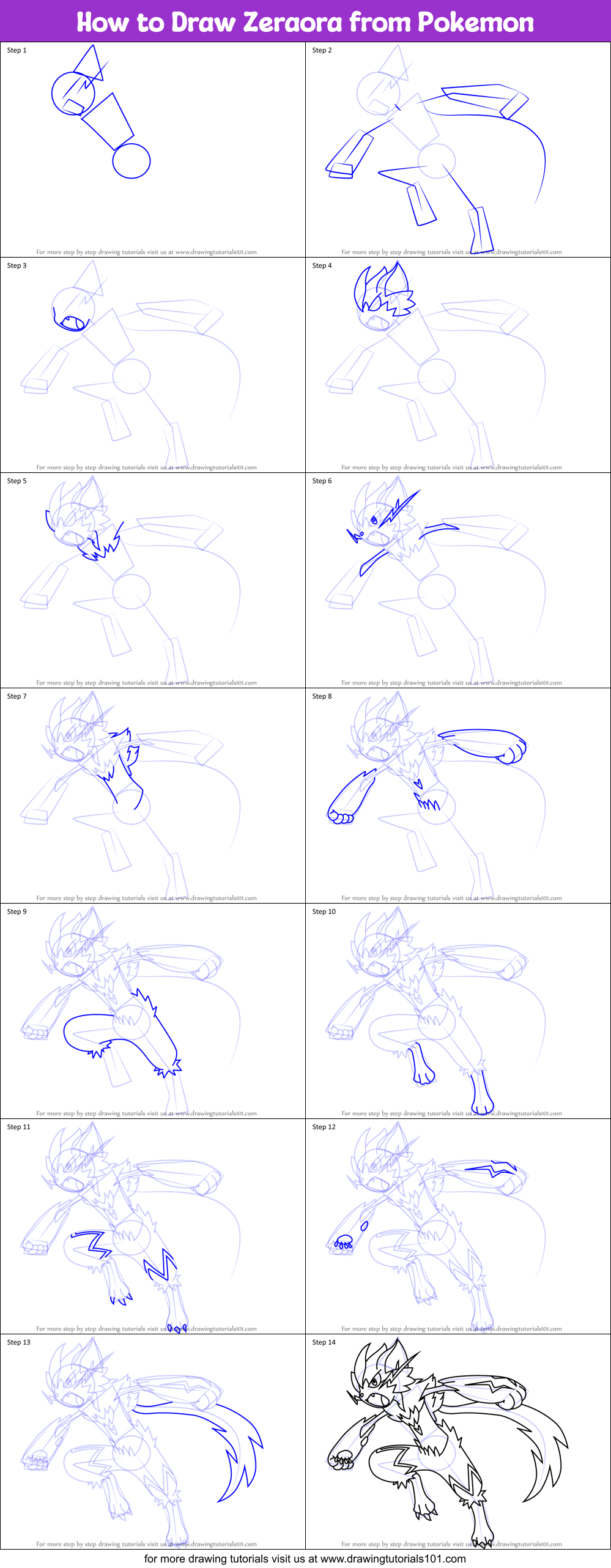 How to Draw Zeraora from Pokemon Printable Step by Step