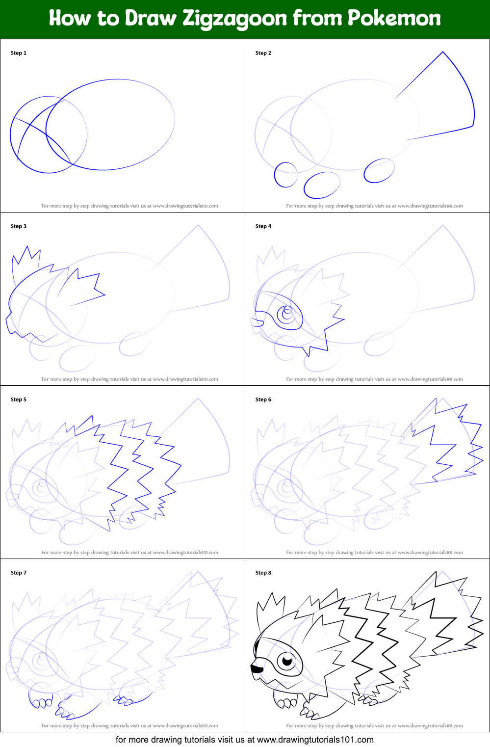 How to Draw Zigzagoon from Pokemon Printable Step by Step