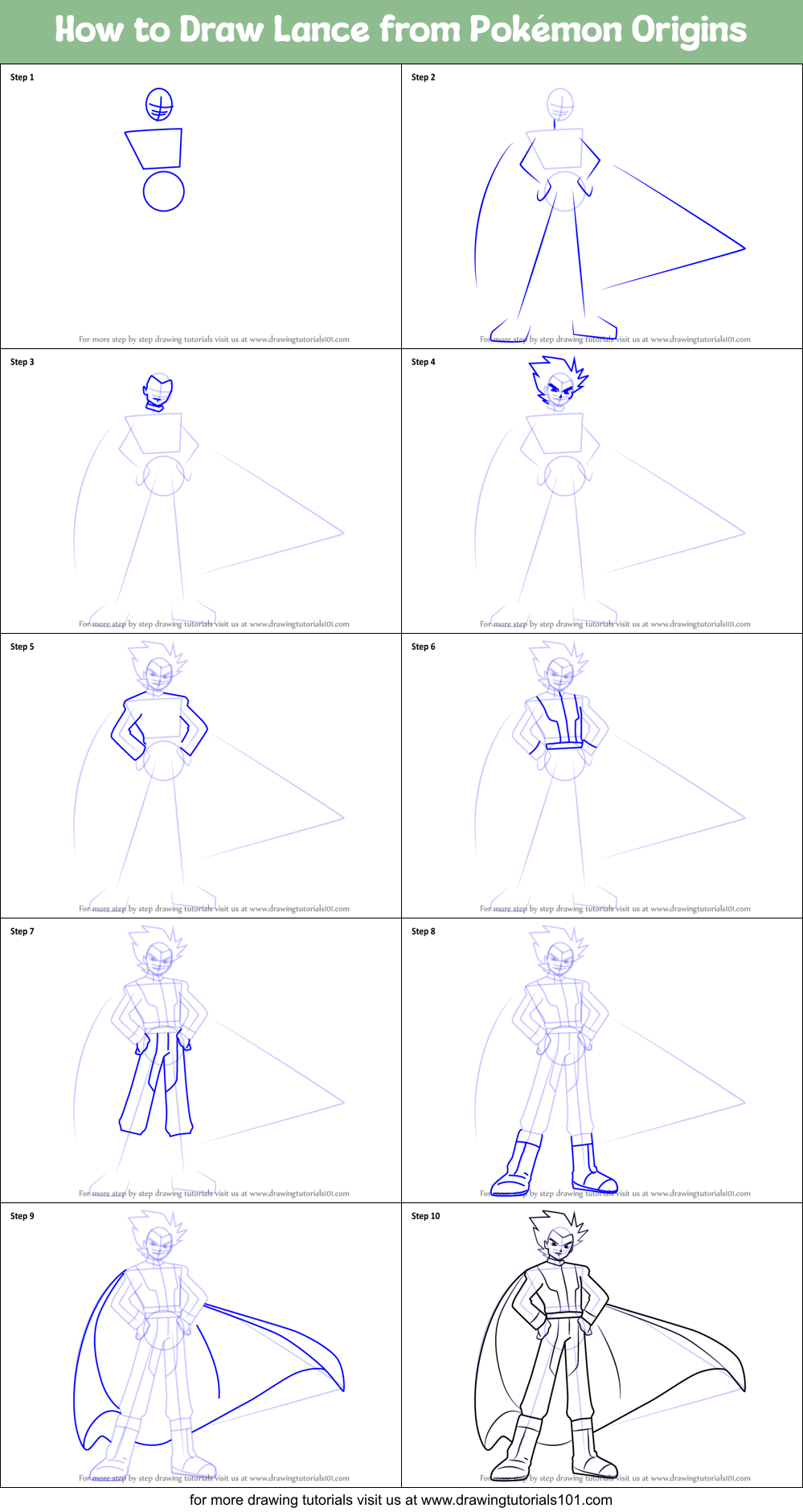 How to Draw Lance from Pokémon Origins Printable Step by Step