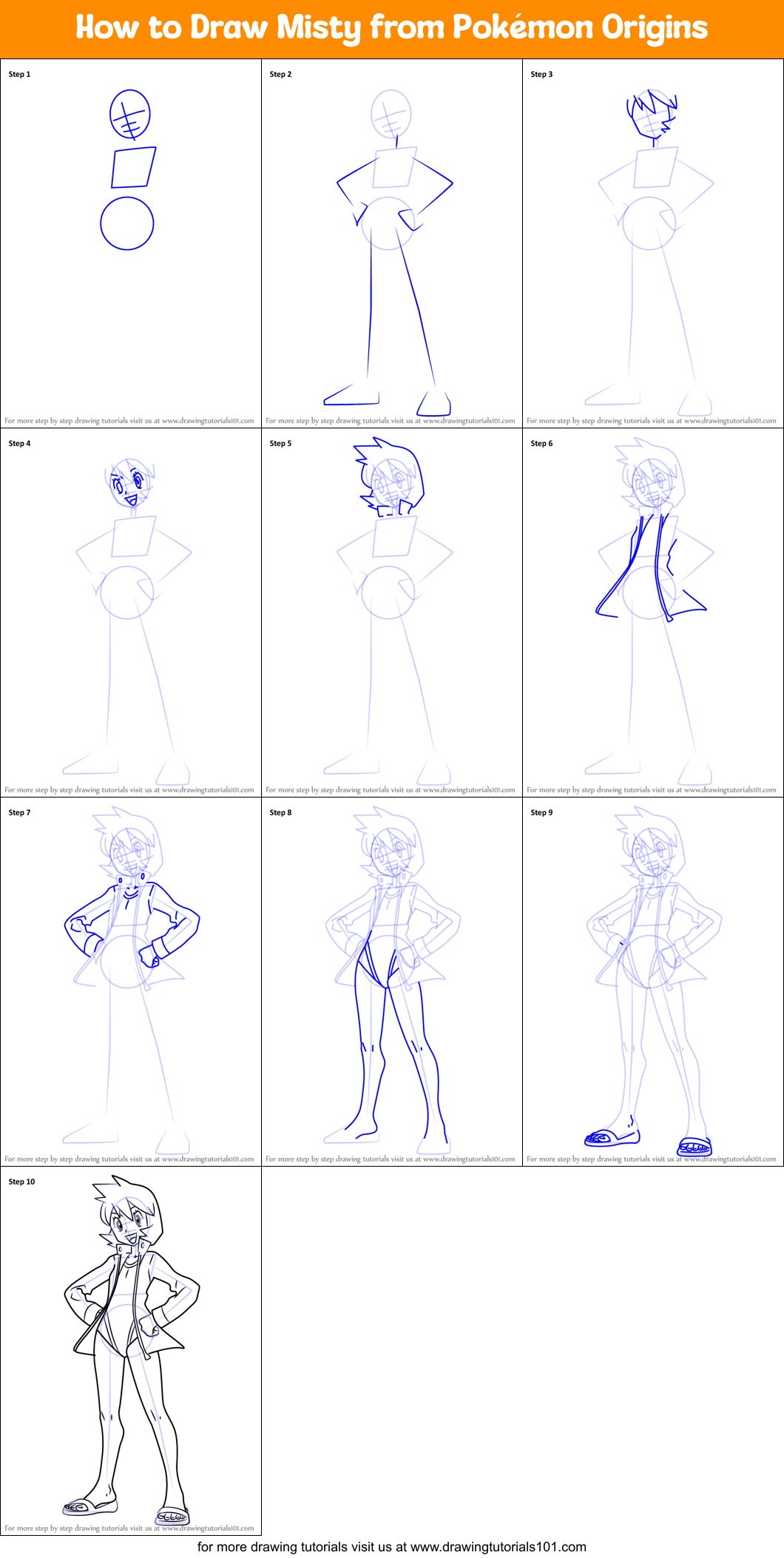 How to Draw Misty from Pokémon Origins Printable Step by Step