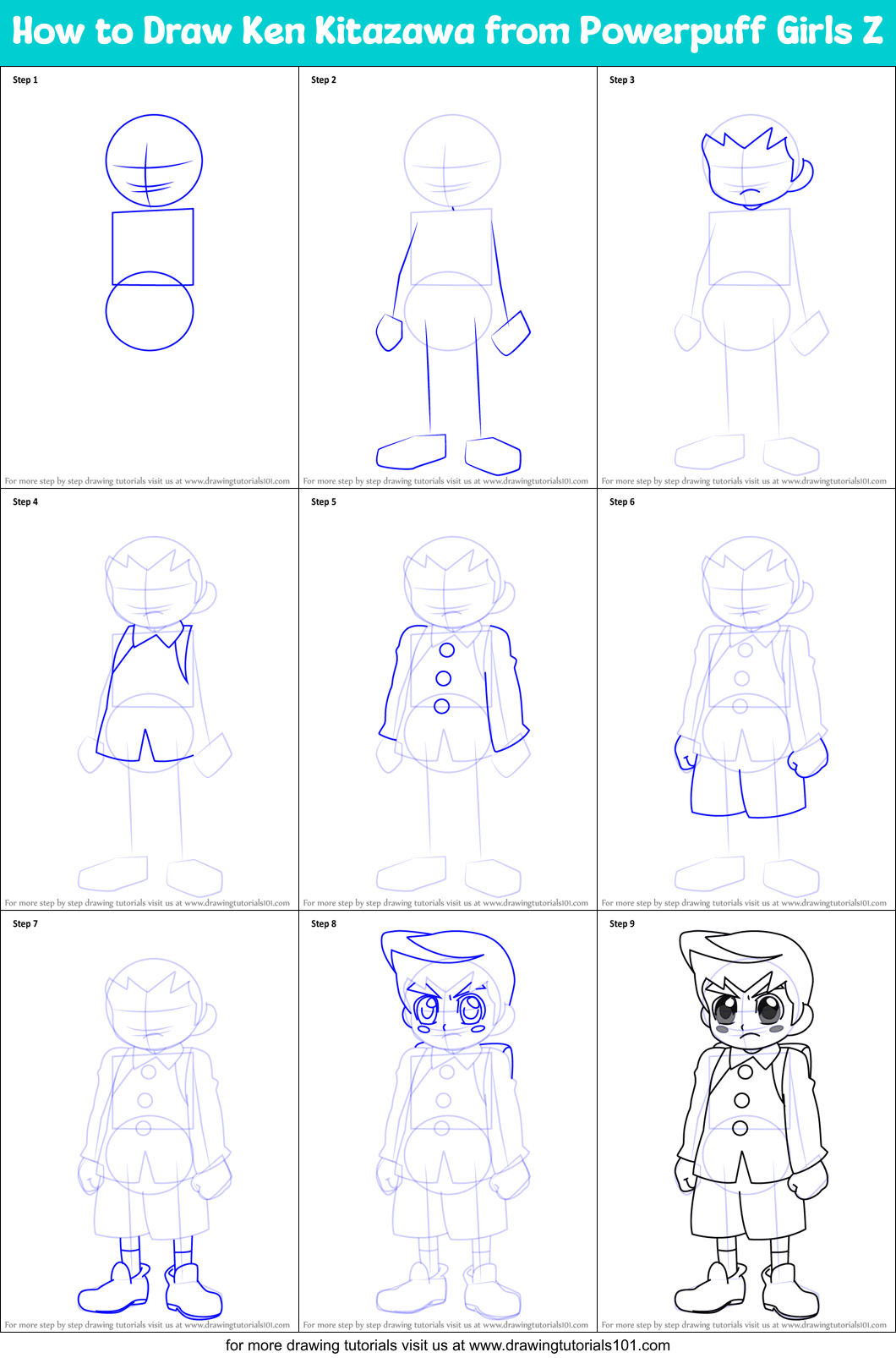 How to Draw Ken Kitazawa from Powerpuff Girls Z Printable Step by Step