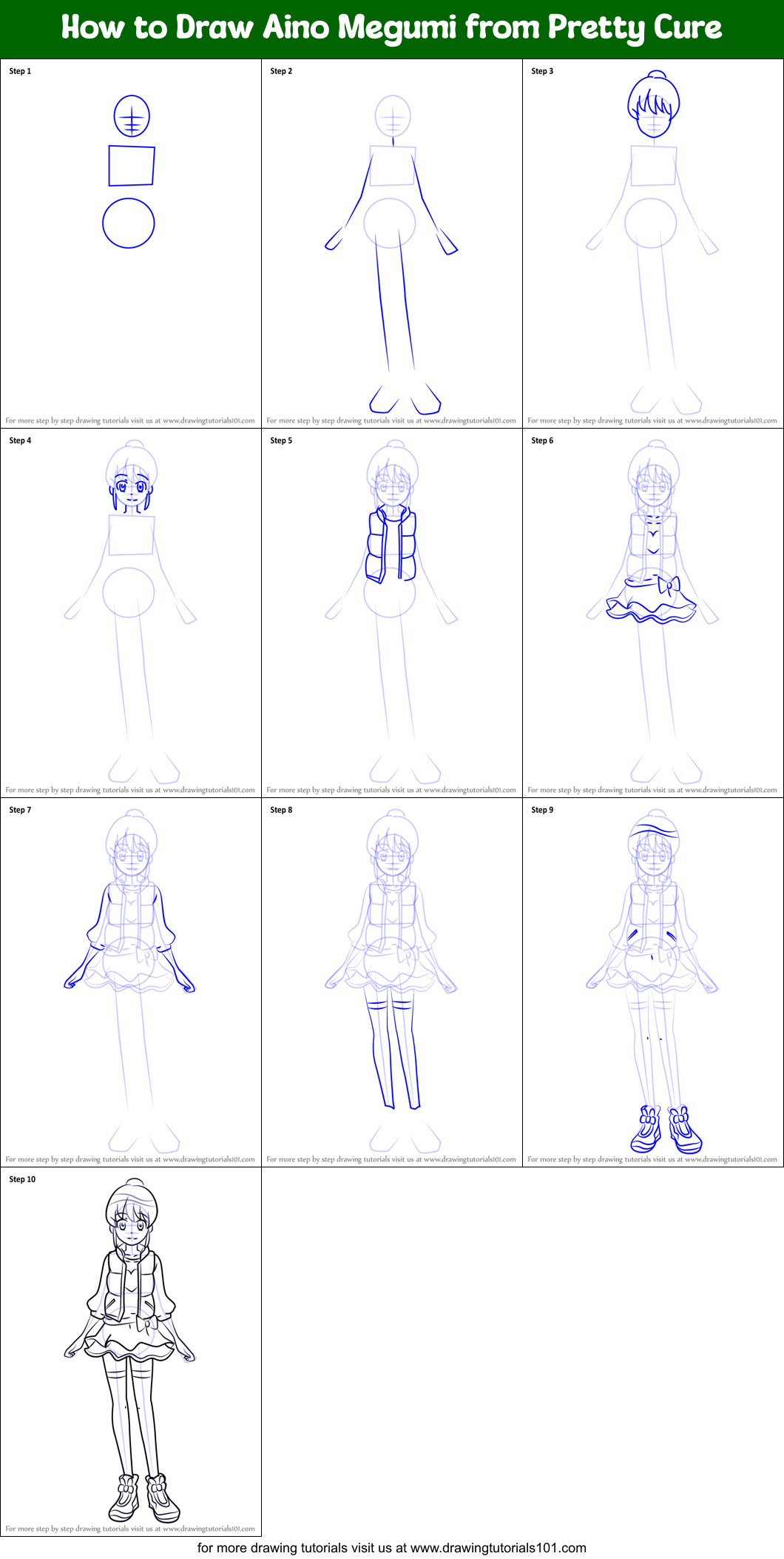 How to Draw Aino Megumi from Pretty Cure Printable Step by Step