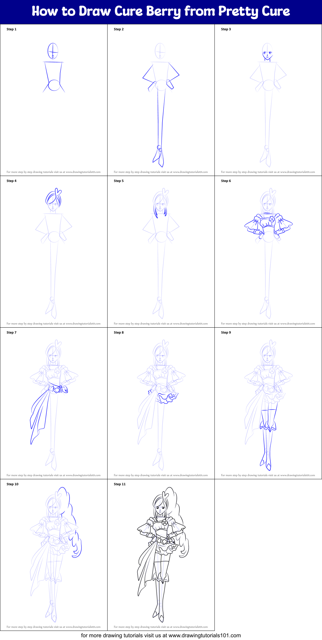 How to Draw Cure Berry from Pretty Cure Printable Step by Step