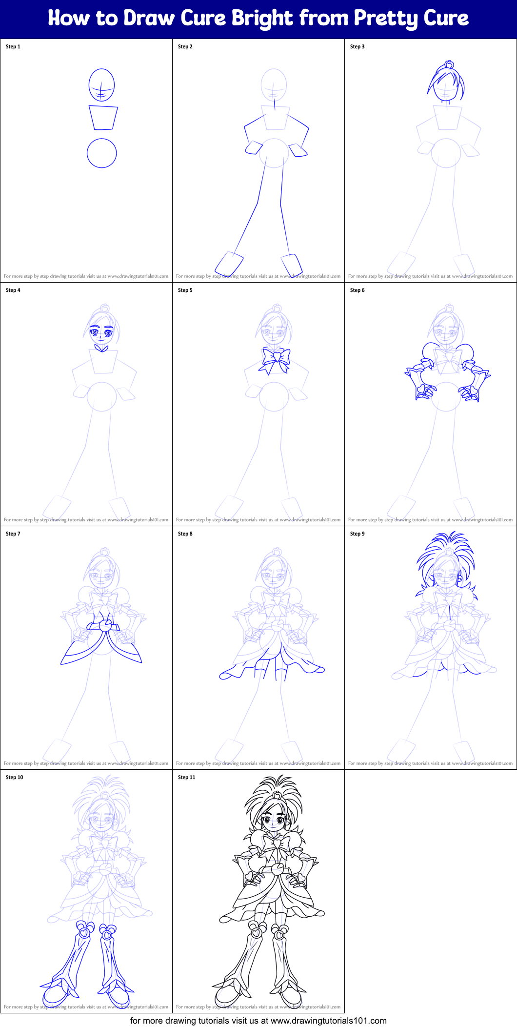 How to Draw Cure Bright from Pretty Cure Printable Step by Step