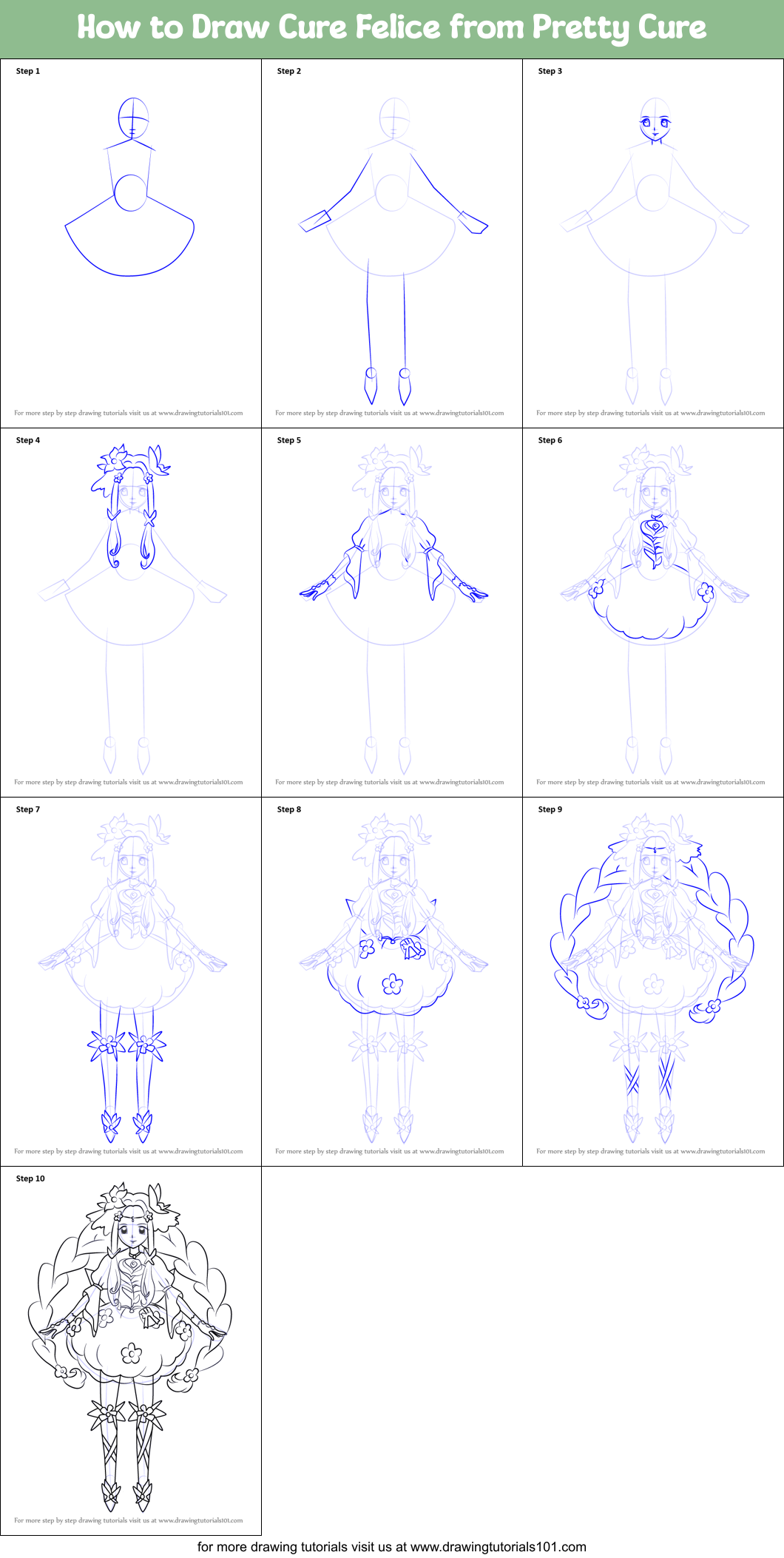 How to Draw Cure Felice from Pretty Cure Printable Step by Step