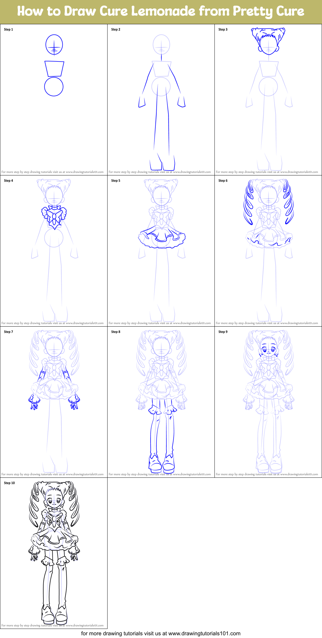 How to Draw Cure Lemonade from Pretty Cure Printable Step by Step