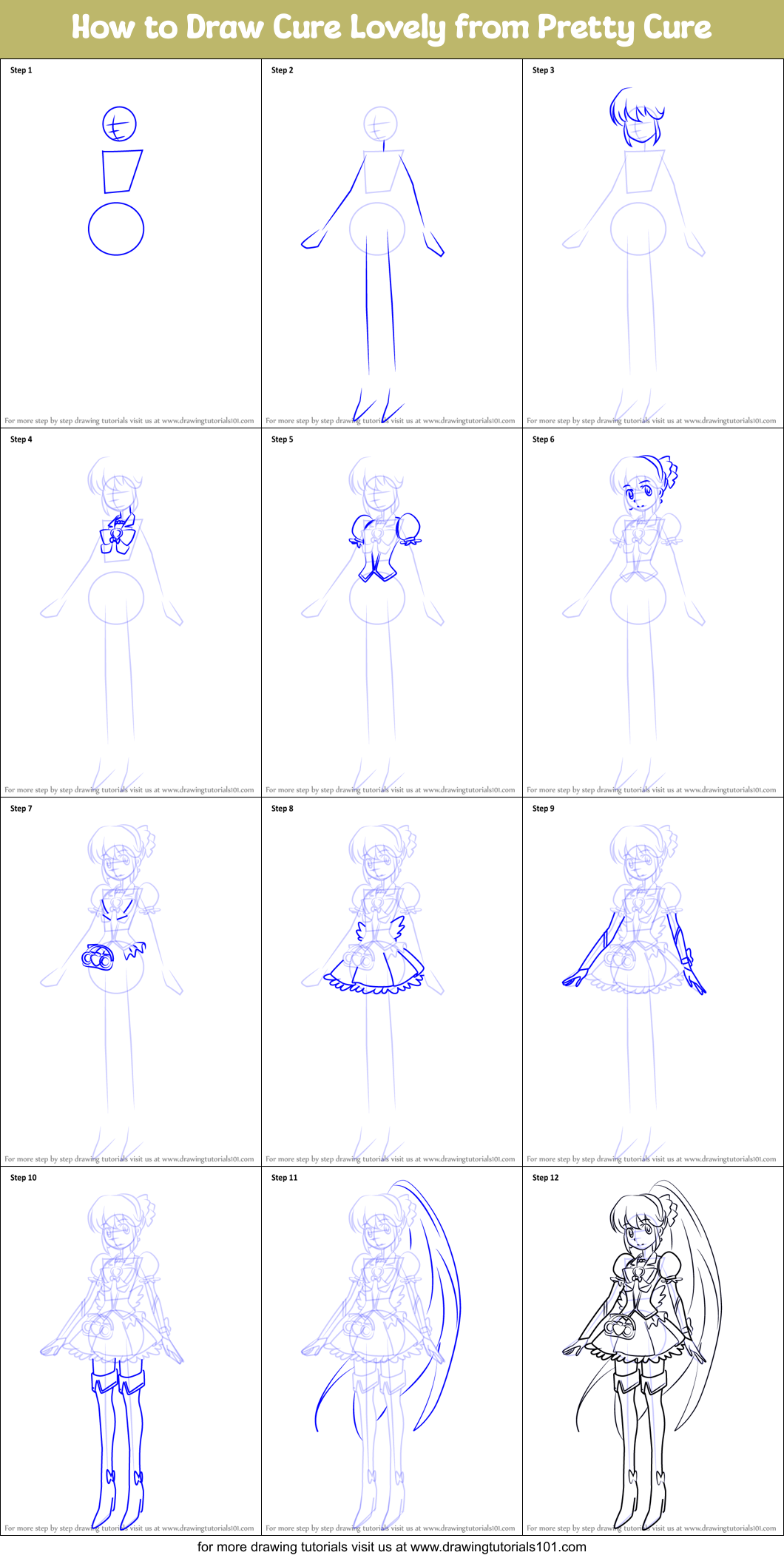 How to Draw Cure Lovely from Pretty Cure Printable Step by Step