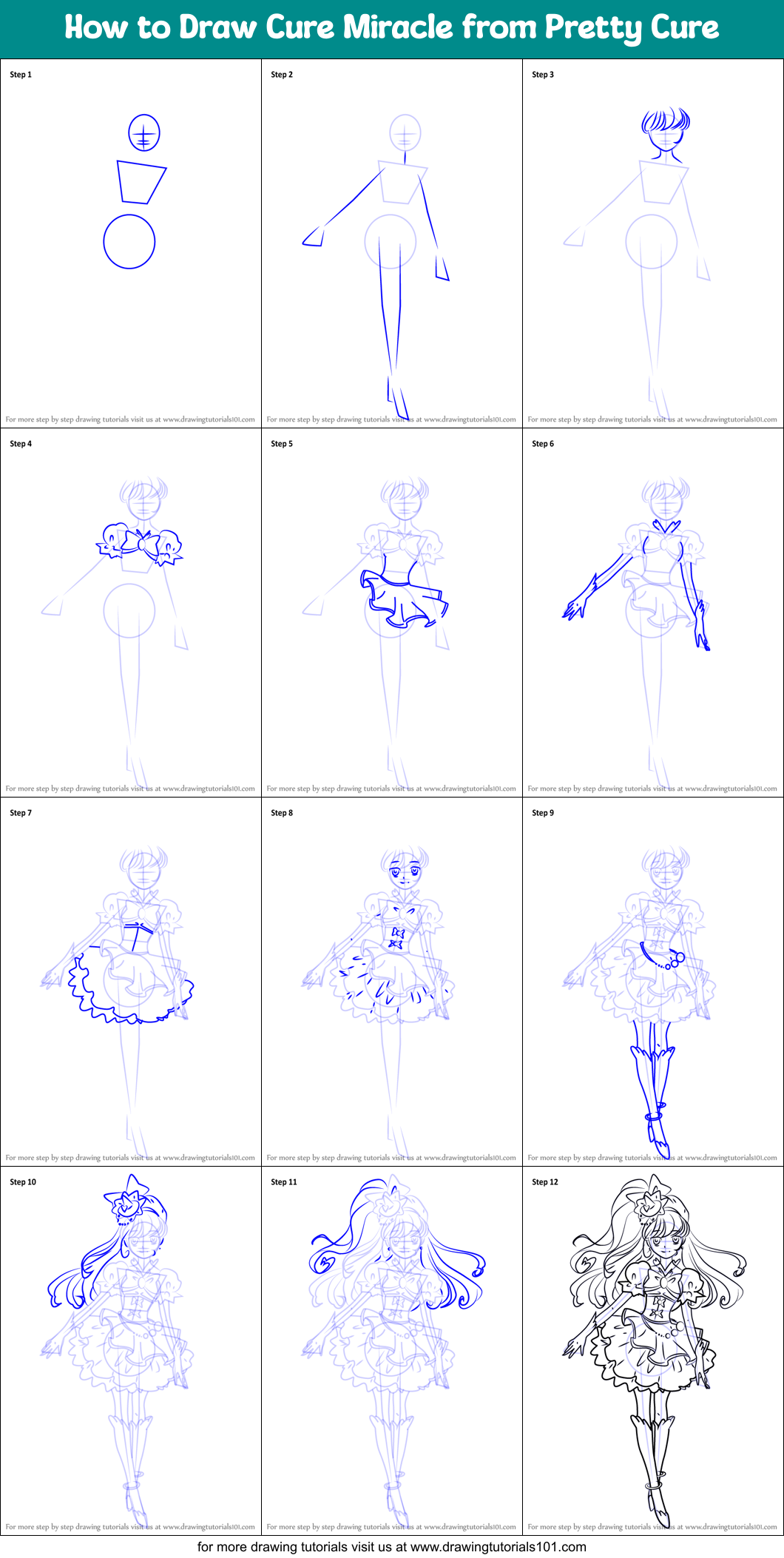 How to Draw Cure Miracle from Pretty Cure Printable Step by Step
