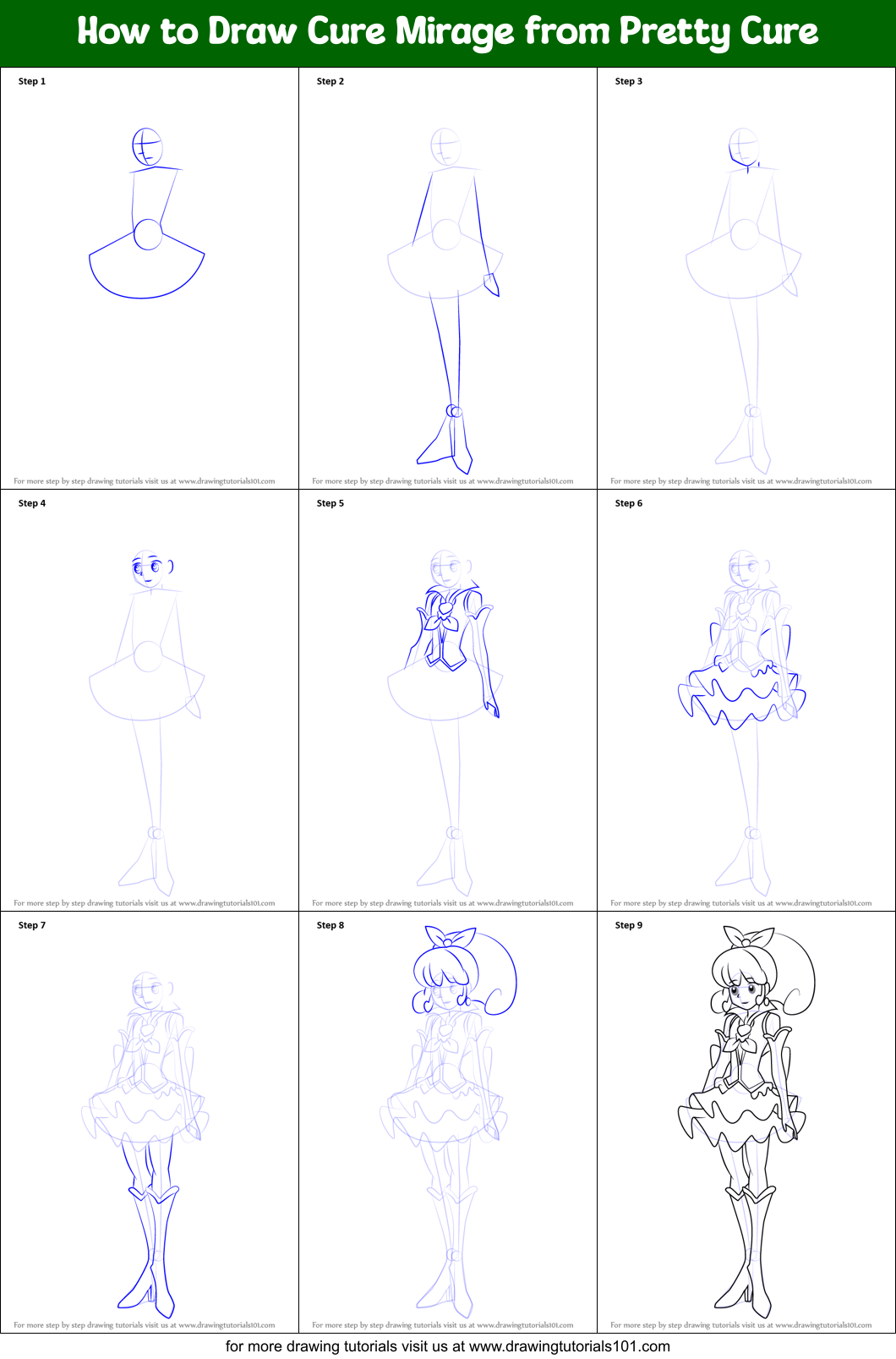 How to Draw Cure Mirage from Pretty Cure Printable Step by Step