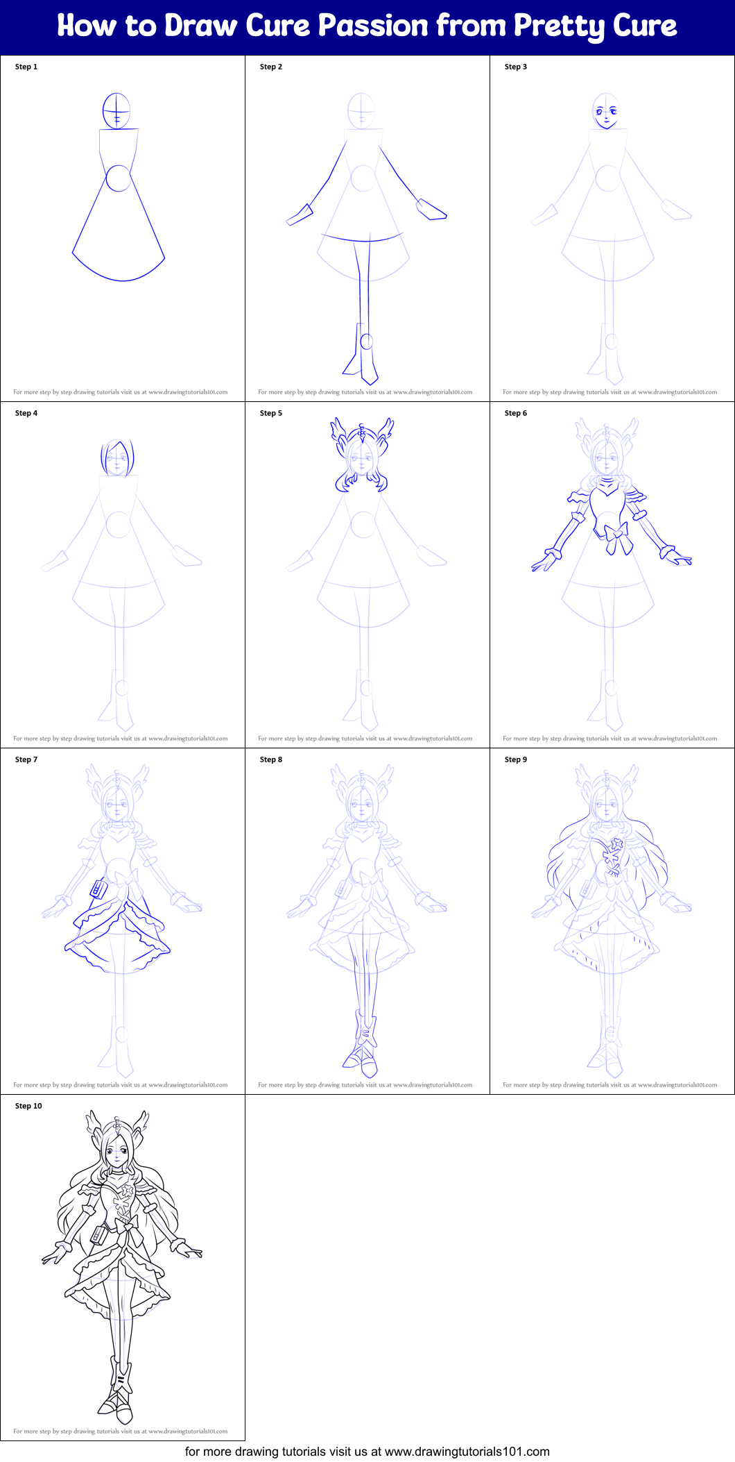 How to Draw Cure Passion from Pretty Cure Printable Step by Step