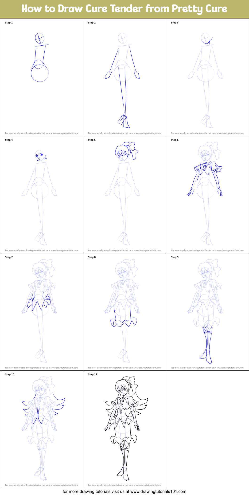 How to Draw Cure Tender from Pretty Cure Printable Step by Step