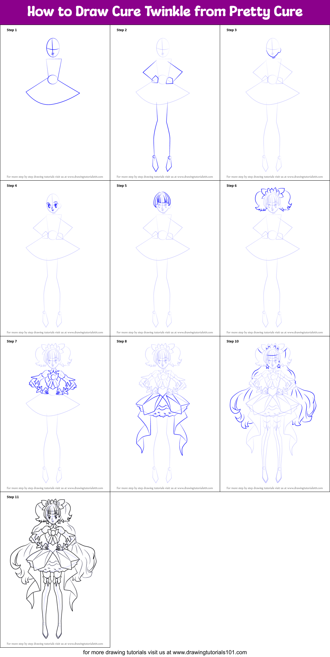 How to Draw Cure Twinkle from Pretty Cure Printable Step by Step