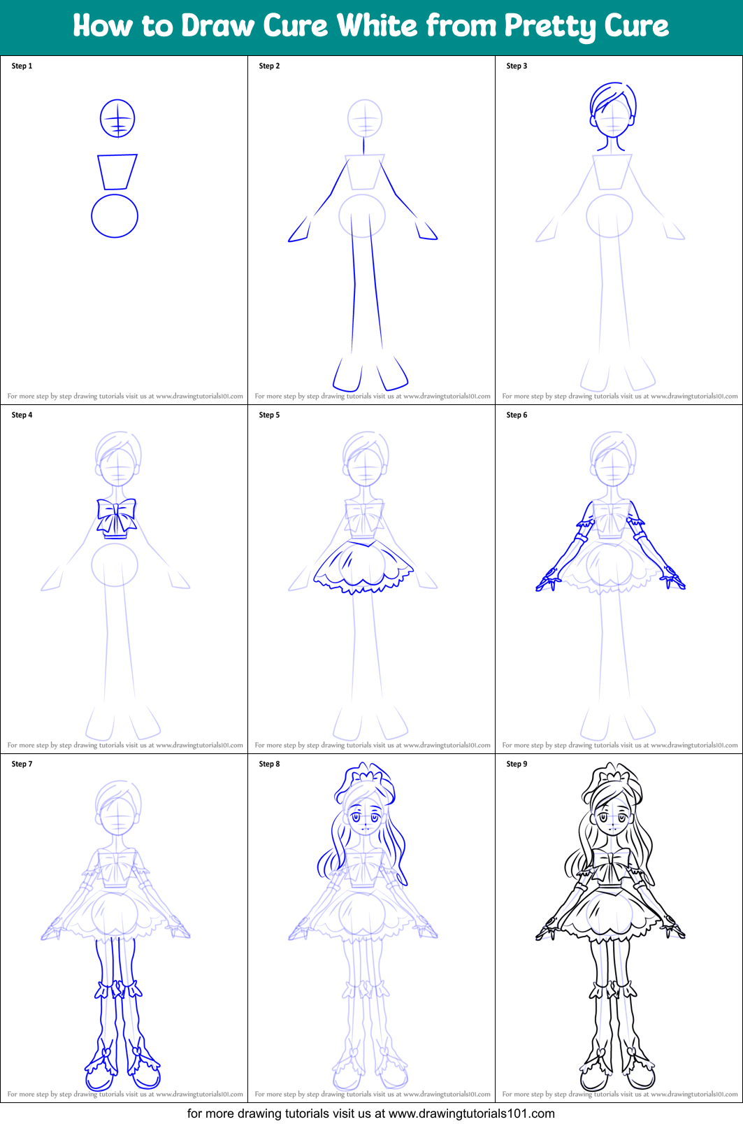 How to Draw Cure White from Pretty Cure Printable Step by Step