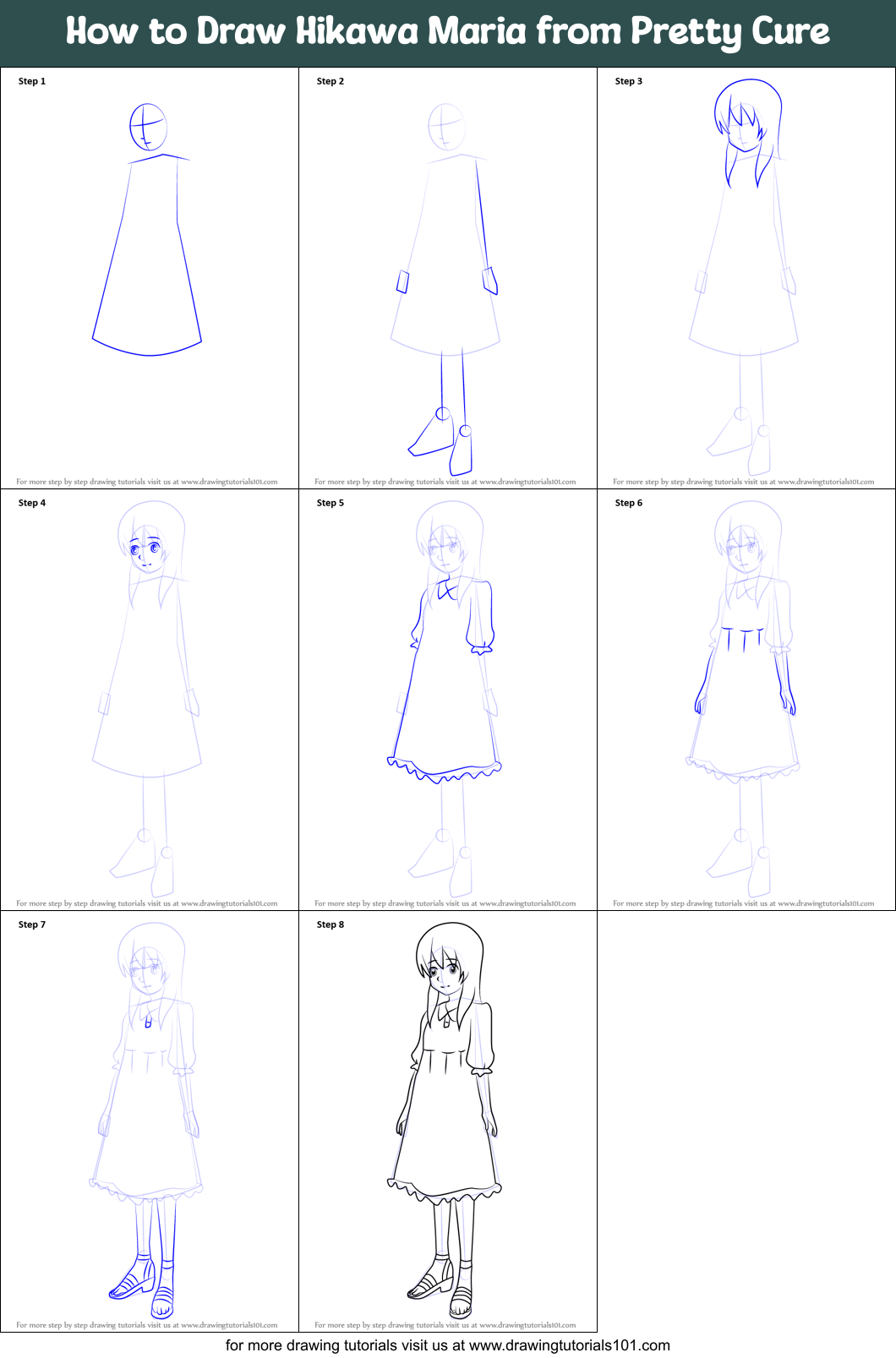 How to Draw Hikawa Maria from Pretty Cure Printable Step by Step