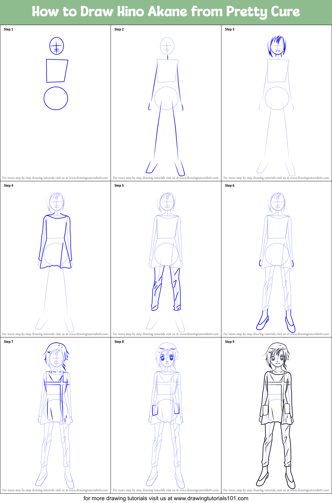 How to Draw Hino Akane from Pretty Cure Printable Step by Step
