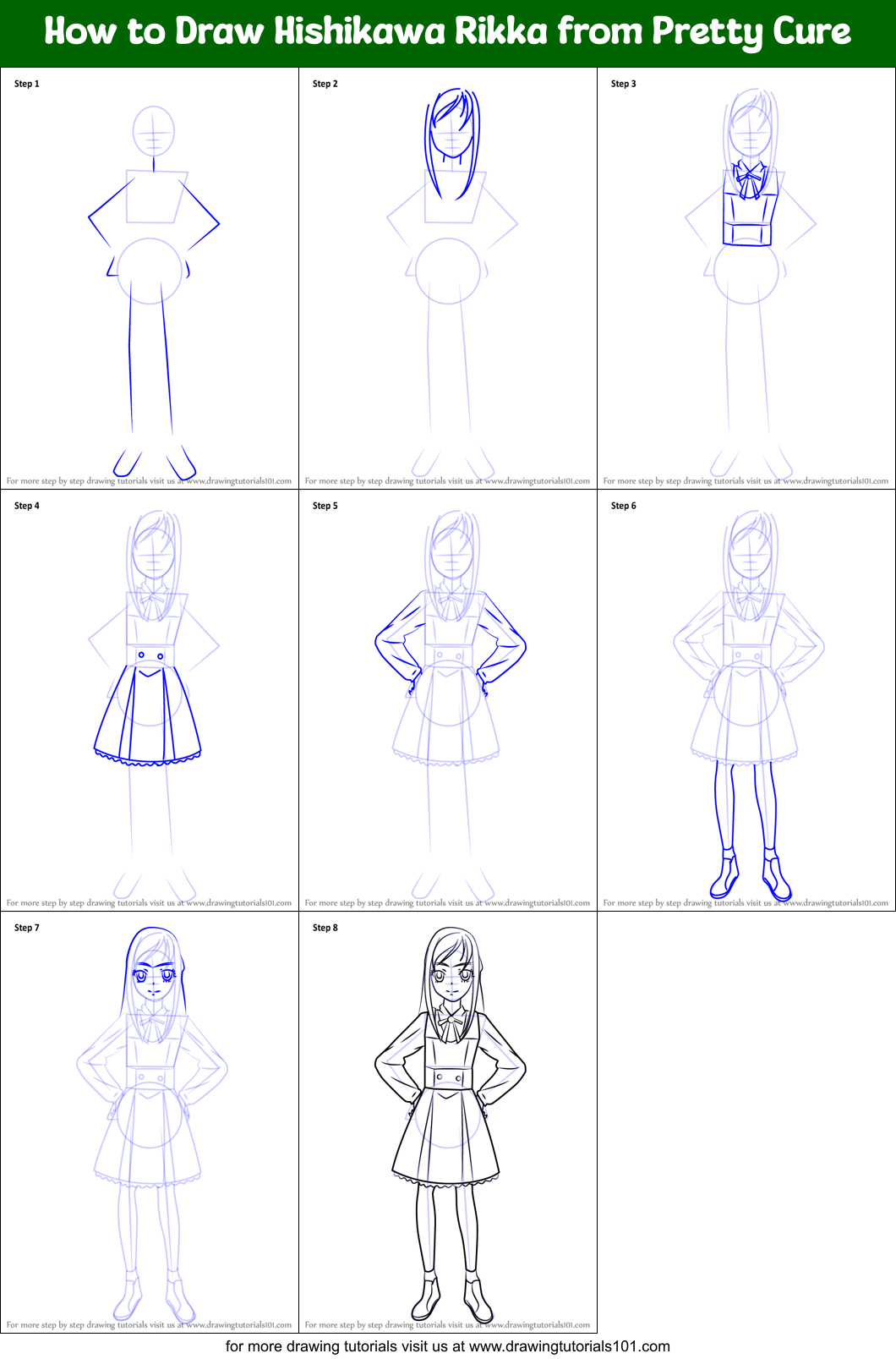 How to Draw Hishikawa Rikka from Pretty Cure Printable Step by Step