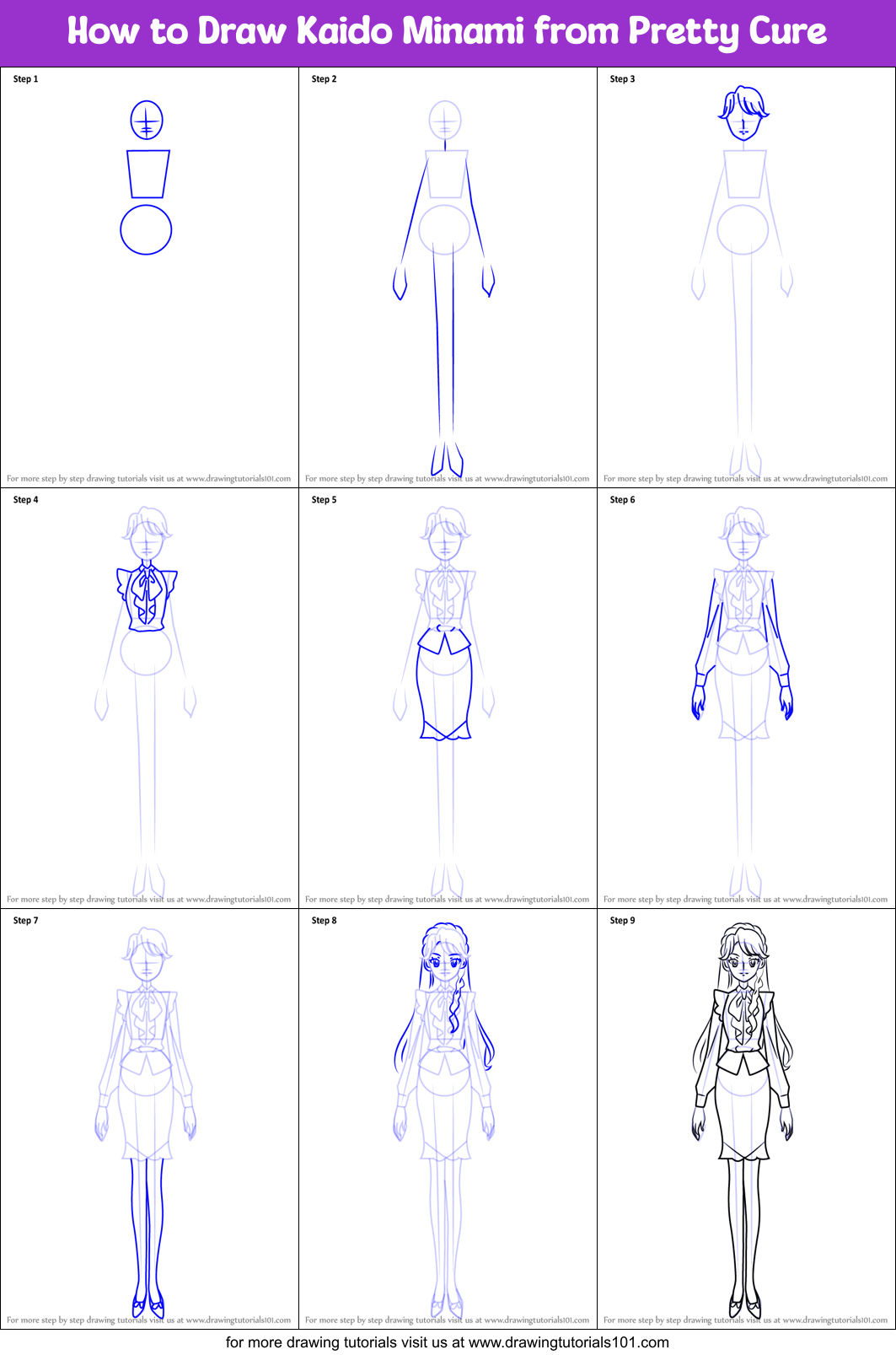 How to Draw Kaido Minami from Pretty Cure Printable Step by Step