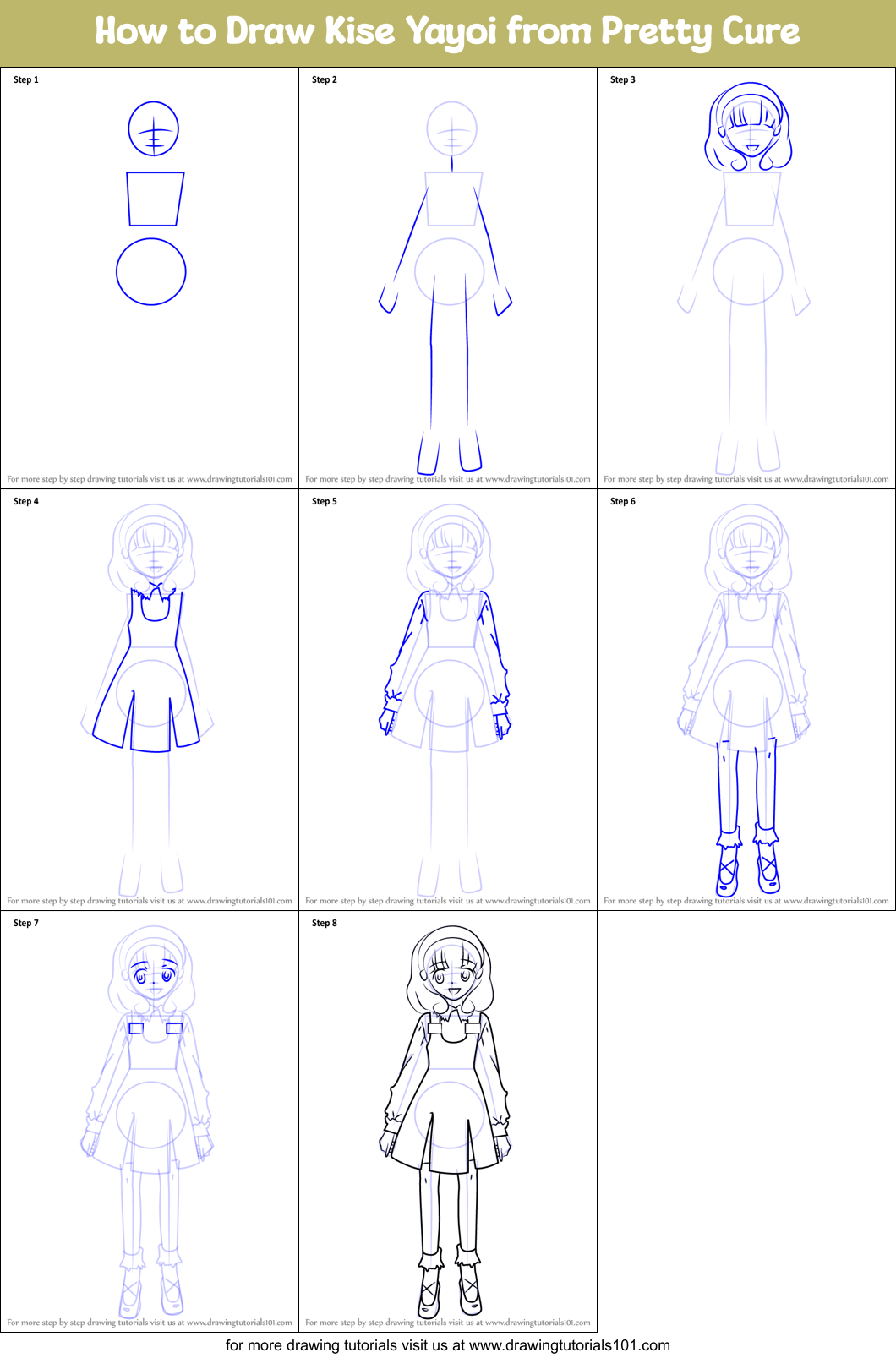 How to Draw Kise Yayoi from Pretty Cure Printable Step by Step